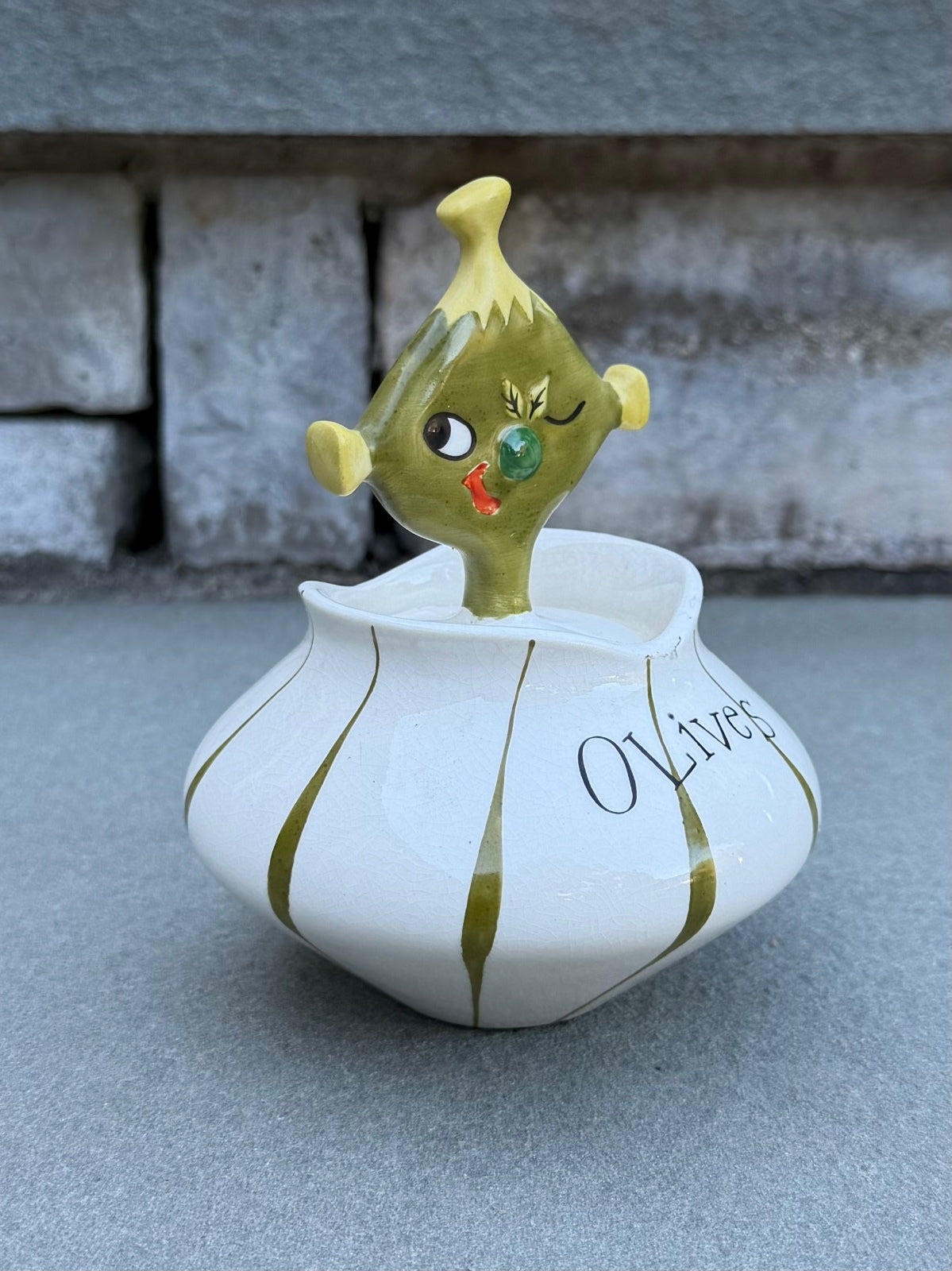 1958 Holt Howard Ceramic Olives Cocktail Condiment Jar Pixie Ware Japan