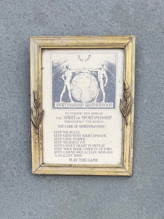 Antique 1920s 1930s Framed Art Deco Sportsmanship Brotherhood Fair Play Code