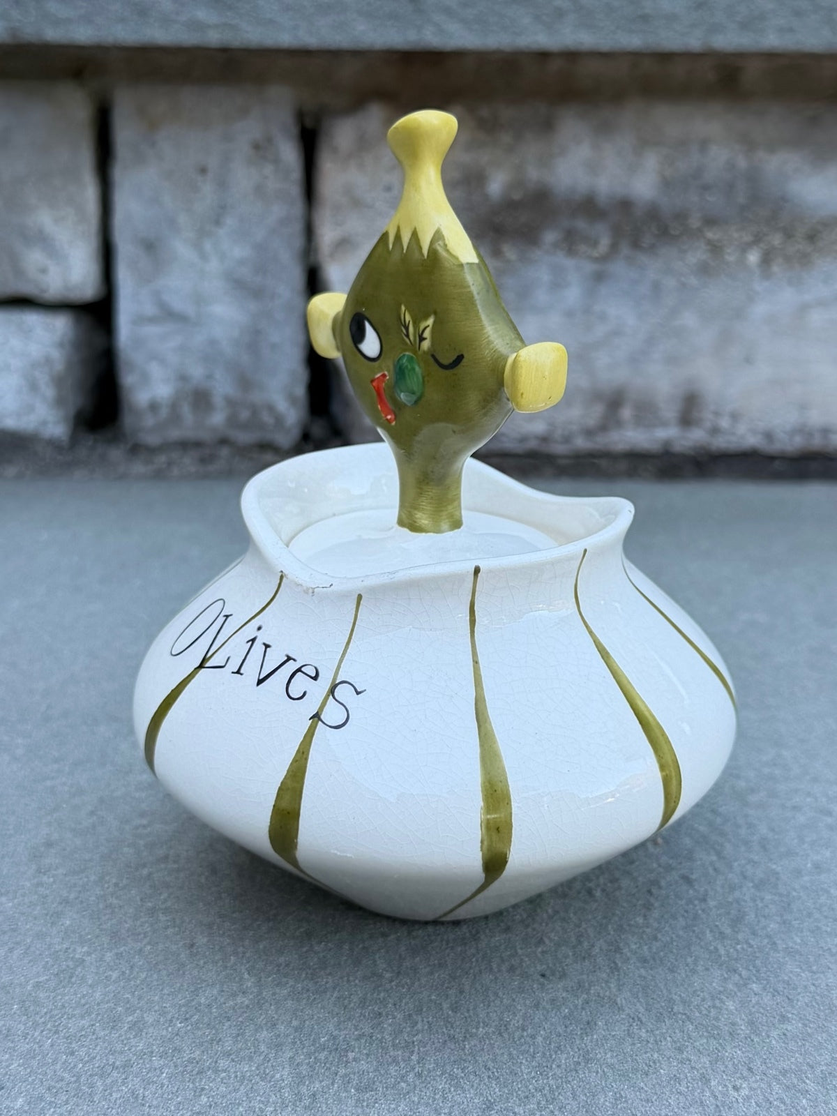 1958 Holt Howard Ceramic Olives Cocktail Condiment Jar Pixie Ware Japan