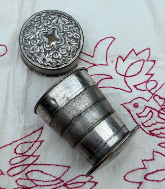 Antique 1897 Patented Metal Collapsible Cyclist Cup Scovill Manufacturing Co.