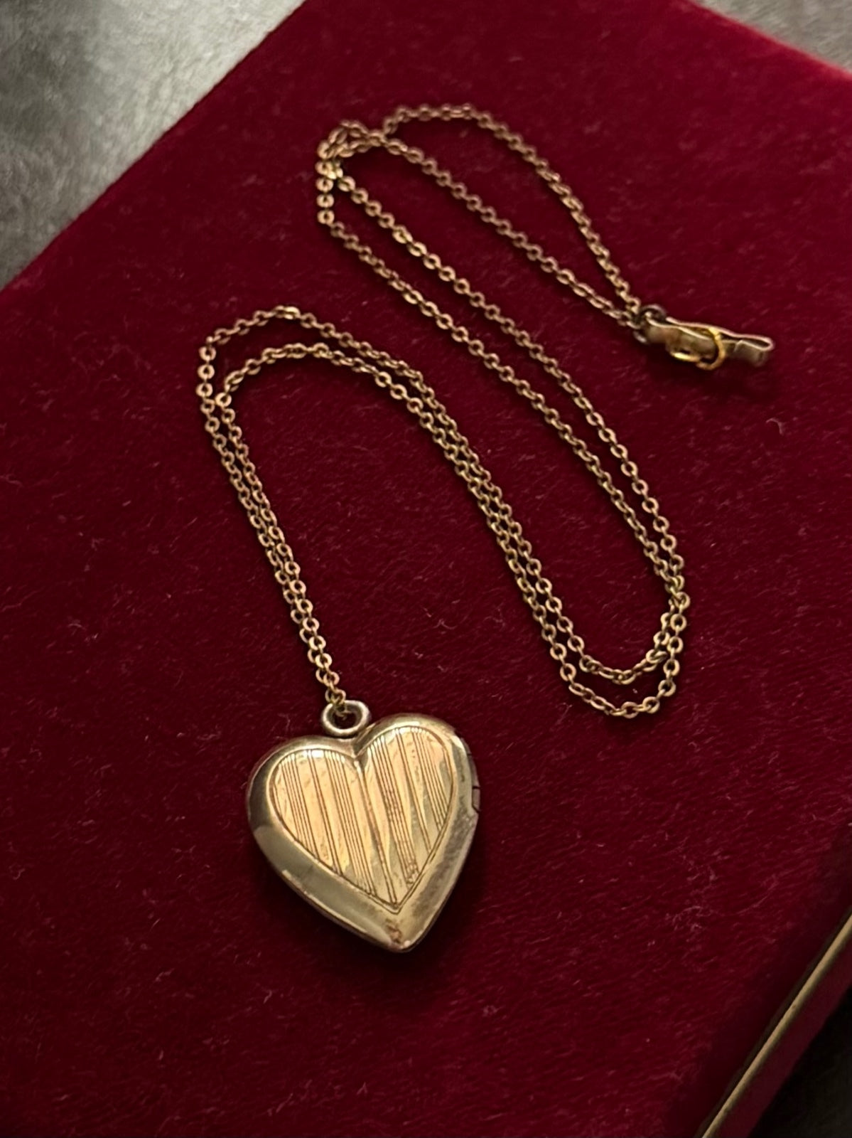 1940s Vargas 10K Gold over Sterling Silver Etched Heart Locket on 12K GF Chain Necklace 18.5"