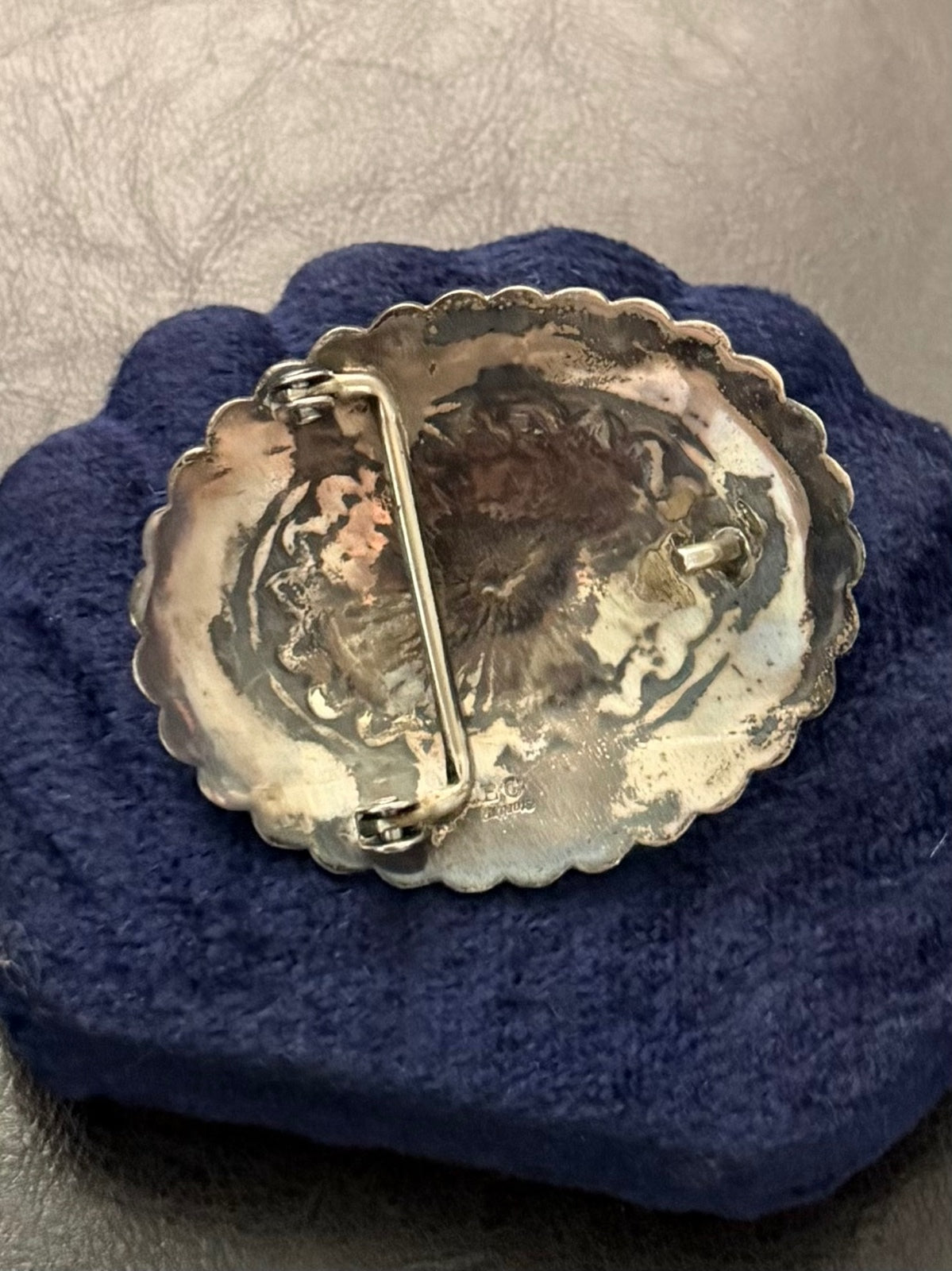 1970s 1980s Signed Navajo EC Sterling Silver Genuine Turquoise Concho Belt Buckle