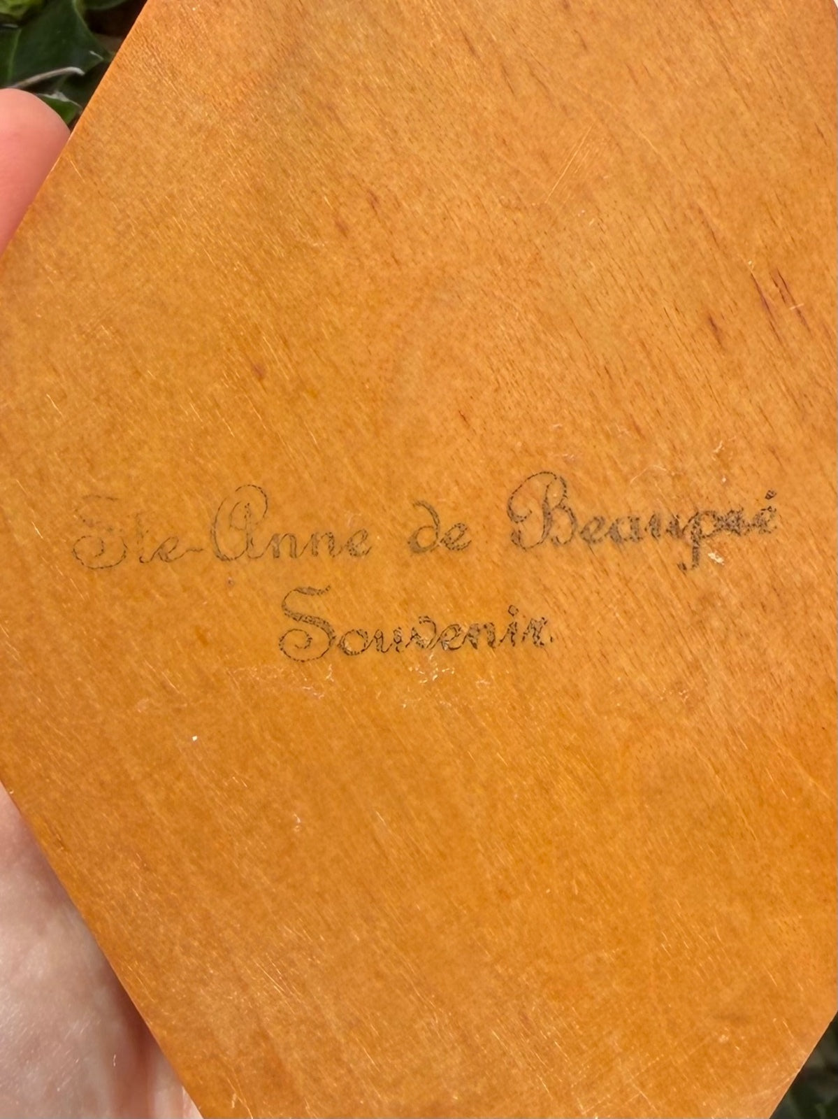 1950s Diamond Shaped Wood Saint Anne de Beaupre Souvenir Quebec Wall Decor