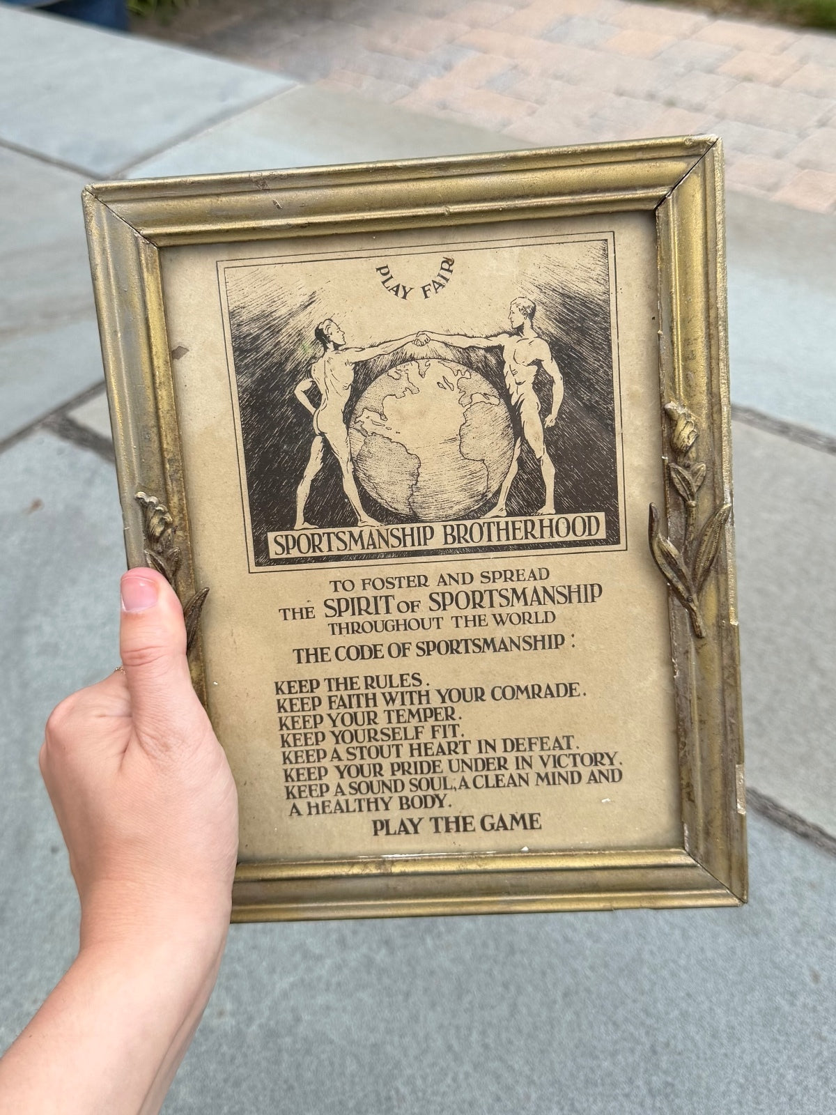 Antique 1920s 1930s Framed Art Deco Sportsmanship Brotherhood Fair Play Code