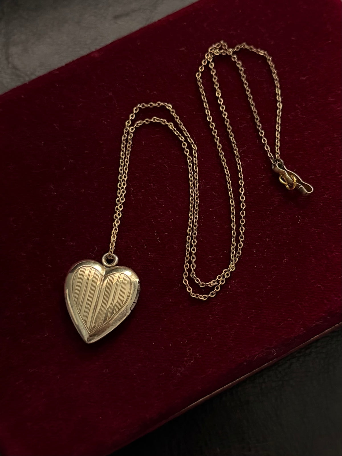 1940s Vargas 10K Gold over Sterling Silver Etched Heart Locket on 12K GF Chain Necklace 18.5"