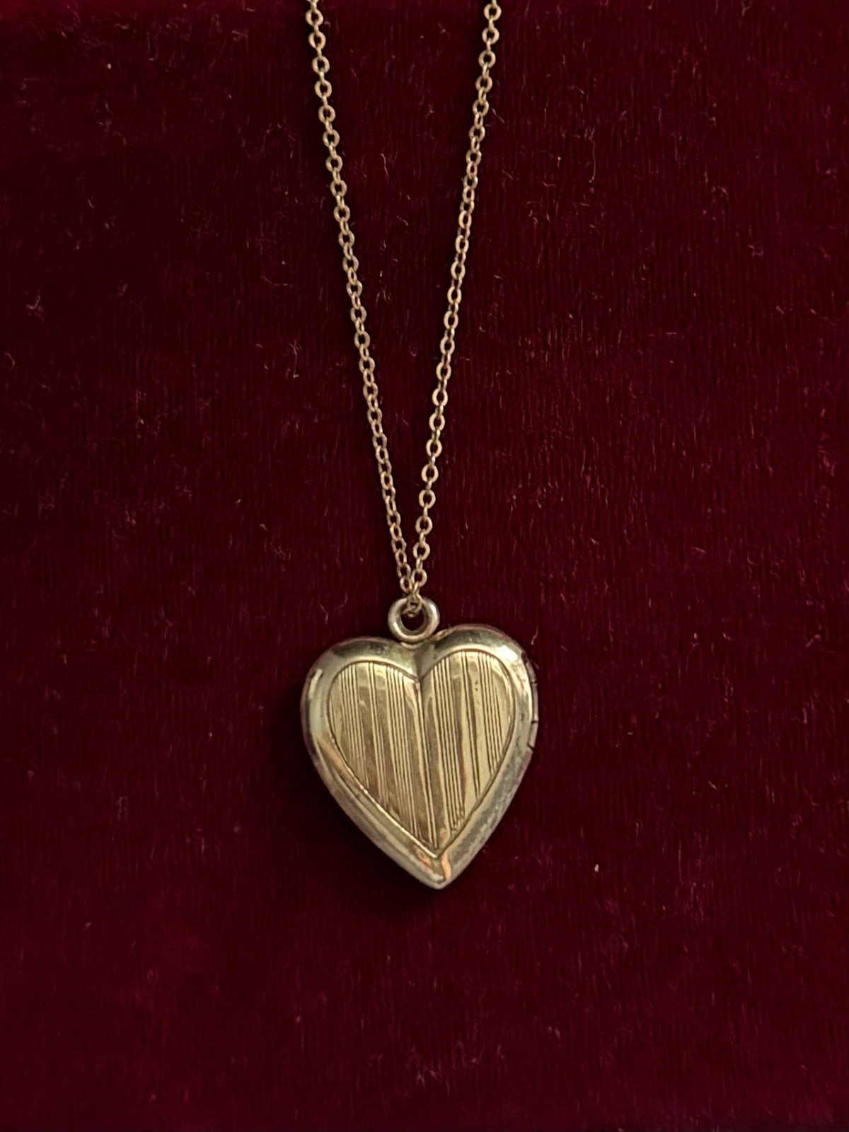 1940s Vargas 10K Gold over Sterling Silver Etched Heart Locket on 12K GF Chain Necklace 18.5"