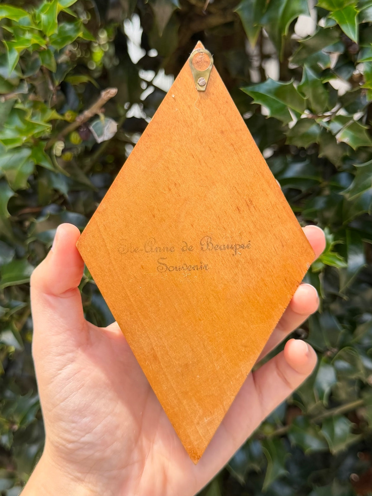1950s Diamond Shaped Wood Saint Anne de Beaupre Souvenir Quebec Wall Decor