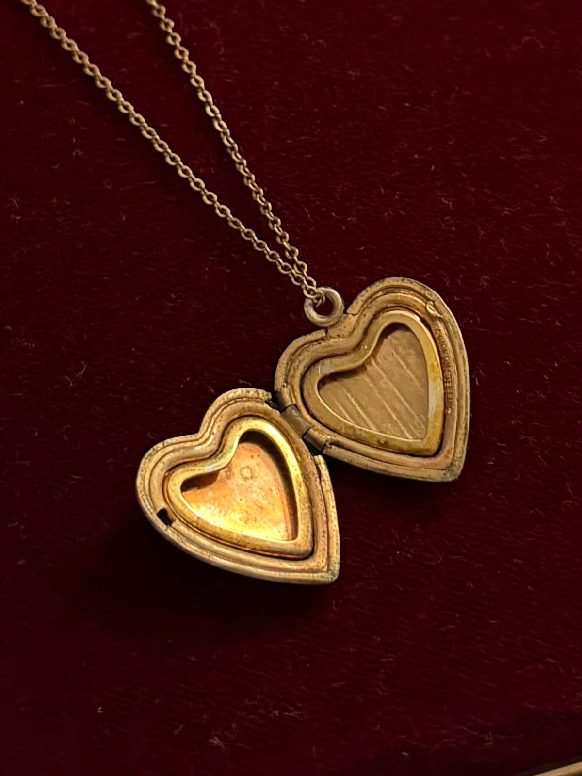1940s Vargas 10K Gold over Sterling Silver Etched Heart Locket on 12K GF Chain Necklace 18.5"