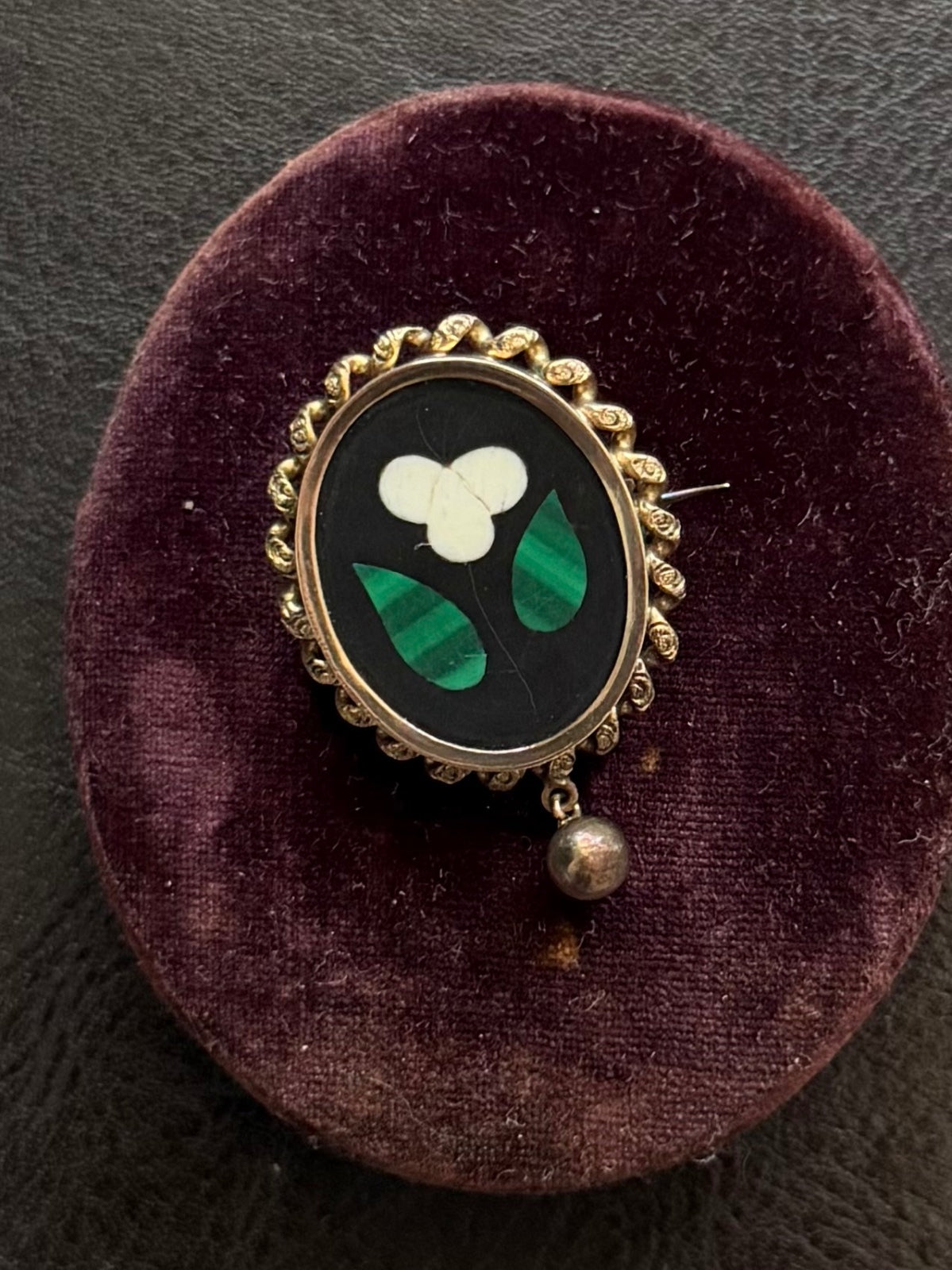 Antique Victorian 14k Gold Italian Pietra Dura Floral Mosaic Hardstone Brooch