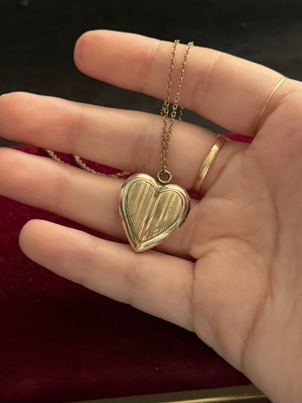 1940s Vargas 10K Gold over Sterling Silver Etched Heart Locket on 12K GF Chain Necklace 18.5"