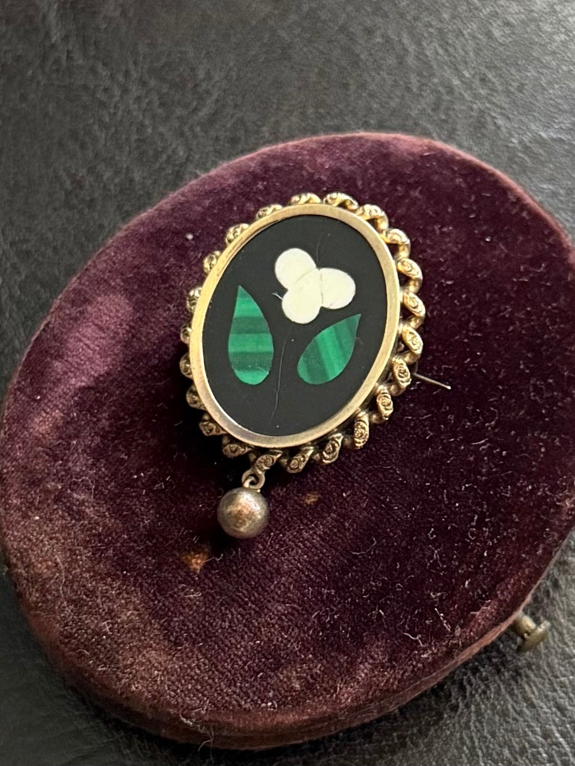Antique Victorian 14k Gold Italian Pietra Dura Floral Mosaic Hardstone Brooch