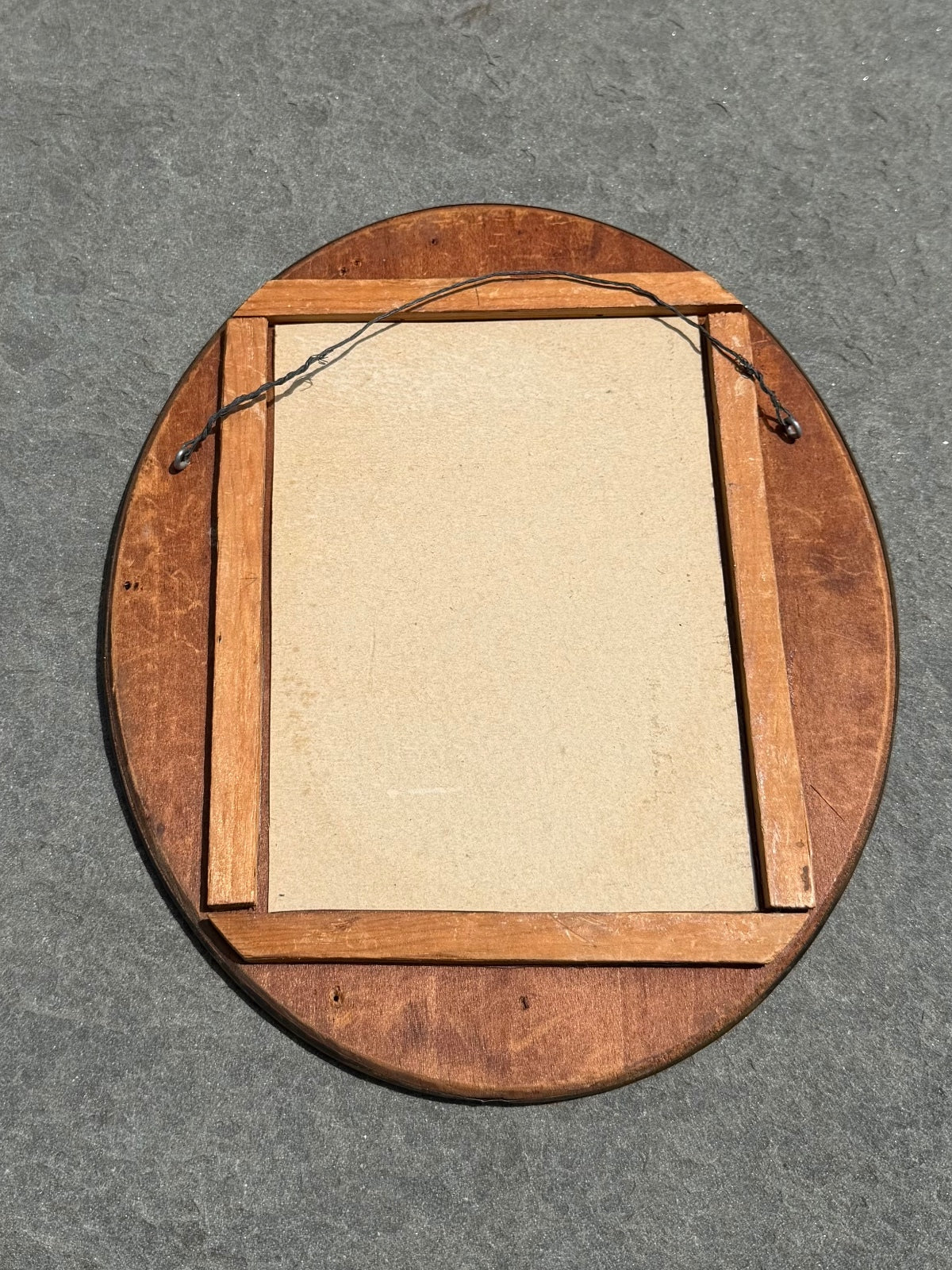 Antique Turn of the Century Arts & Crafts Era Oval Punched Brass Mirror 9.3x7.9"