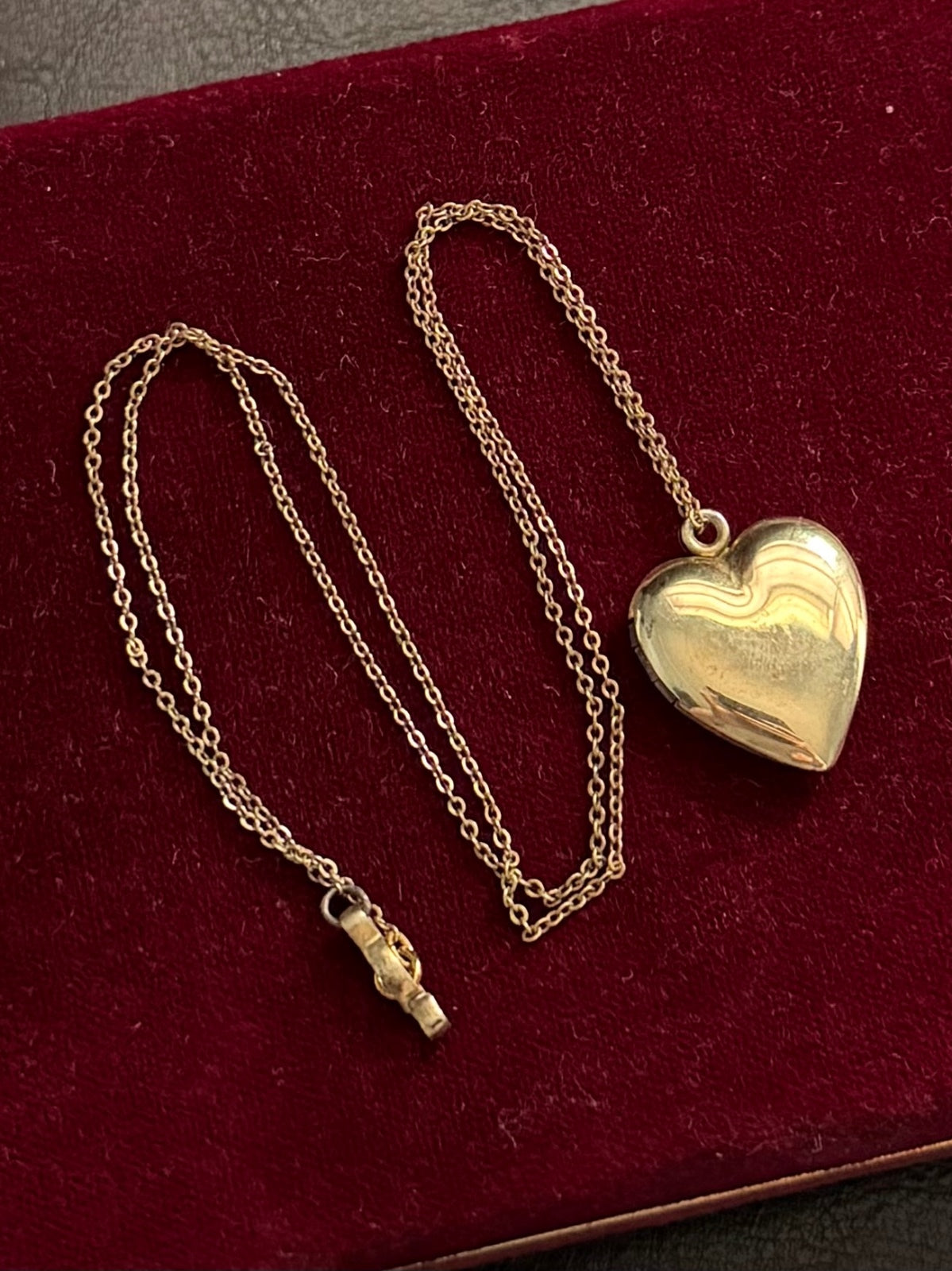 1940s Vargas 10K Gold over Sterling Silver Etched Heart Locket on 12K GF Chain Necklace 18.5"