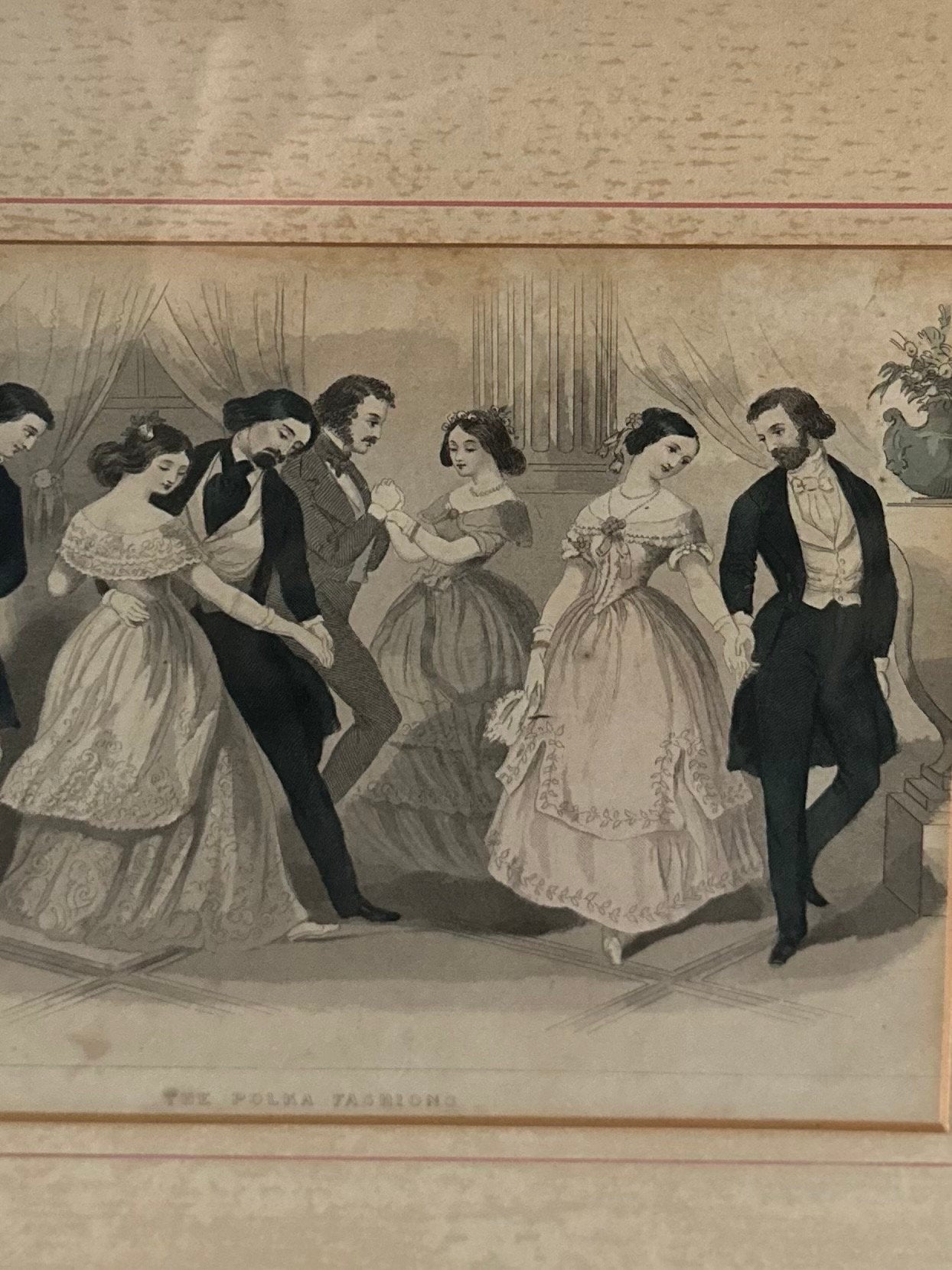 Vintage Framed & Matted Circa 19th Century Polka Fashions Victorian Dancing Lithograph Print Godey’s Lady’s Book