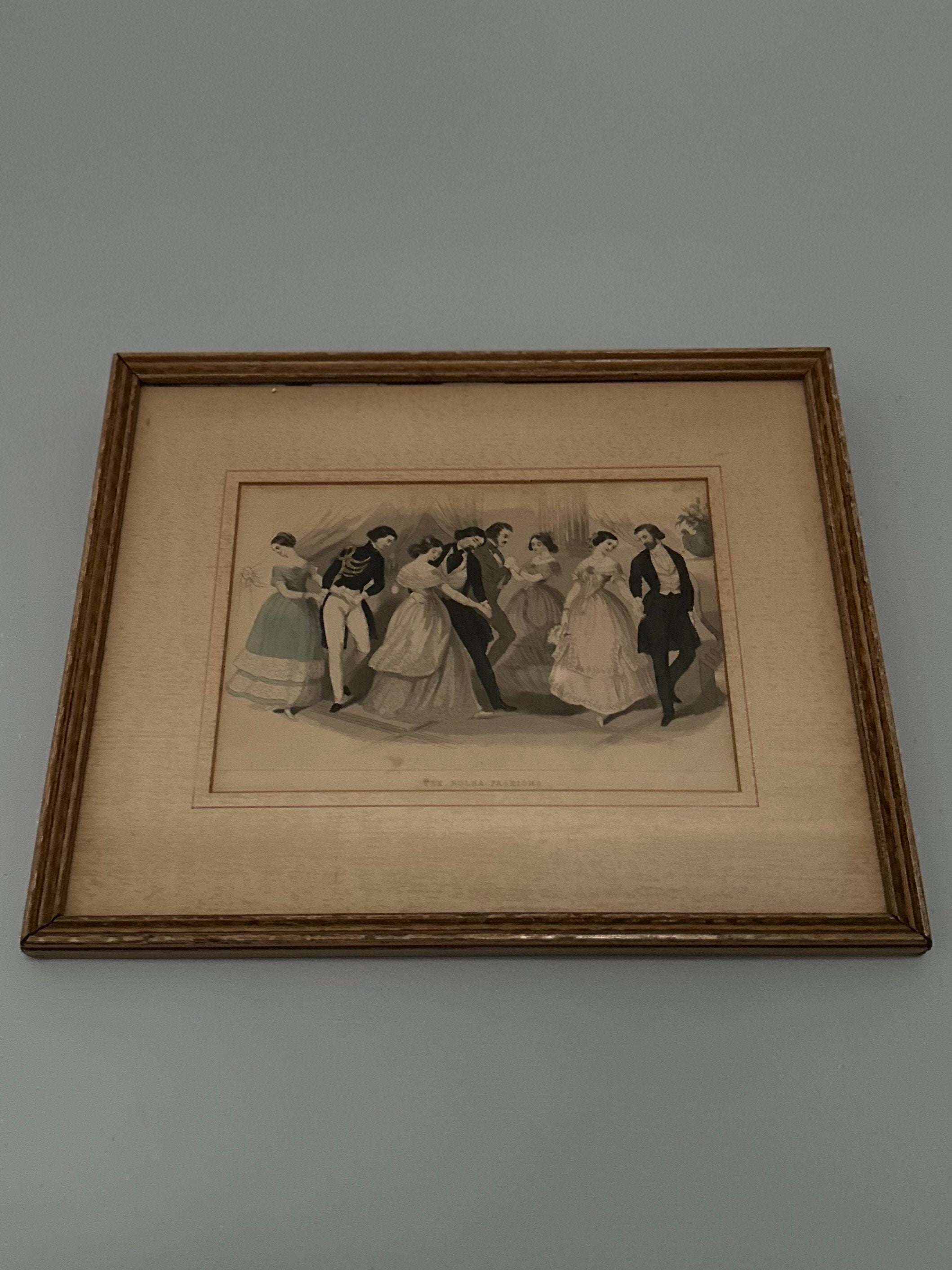 Vintage Framed & Matted Circa 19th Century Polka Fashions Victorian Dancing Lithograph Print Godey’s Lady’s Book
