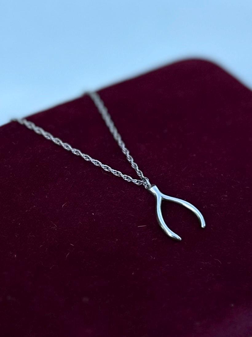 Vintage Sterling Silver Wishbone Luck Pendant Necklace 18.5”