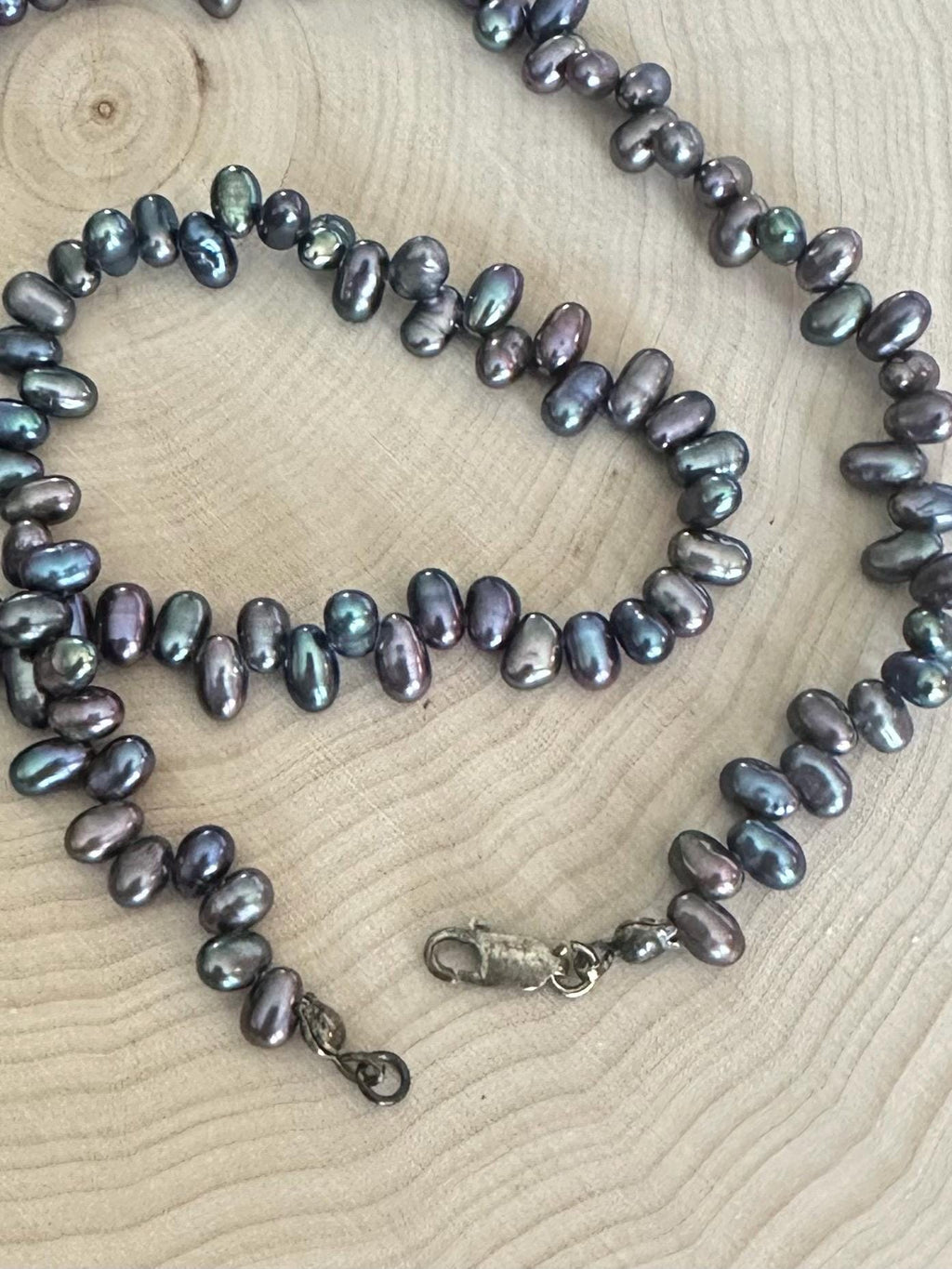 Vintage Genuine Black Freshwater Pearl Beaded Sterling Silver 925 Necklace 16.75”