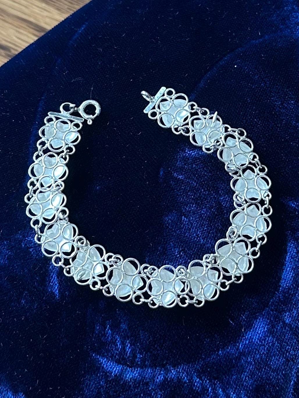 Vintage 925 Sterling Silver Puffy Hearts Open Link Bracelet 7.25"