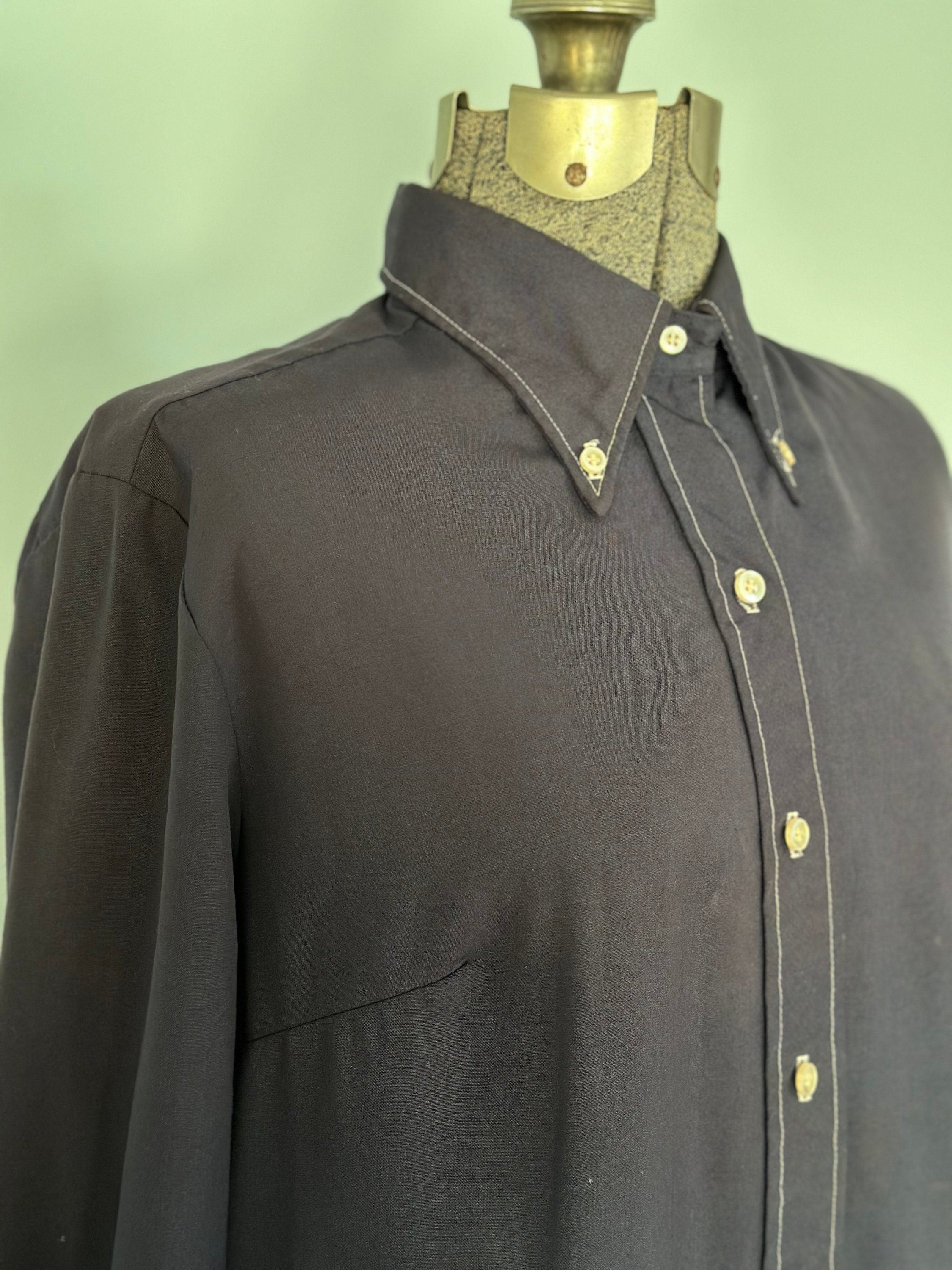 Vintage 1970s Cobbies by Cos Cob Navy Blue Collar Button-Up Women's Long Sleeve Shirt Dress