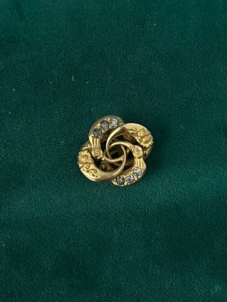 Antique Victorian Gold Tone Rhinestone Floral Love Knot Pin