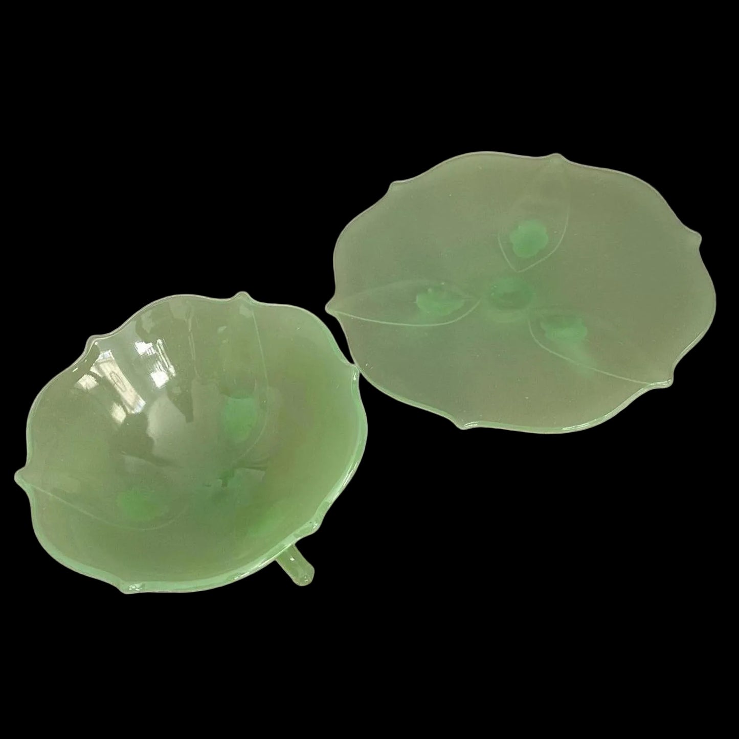 Vintage Jadeite Glass Lotus Footed Bowl & Footed Plate Set