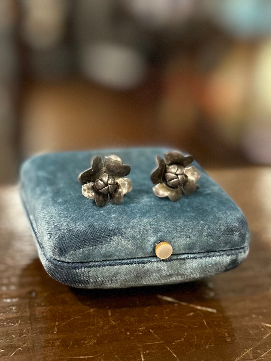 Vintage Midcentury Sterling Silver Floral Flower Screw Back Earrings