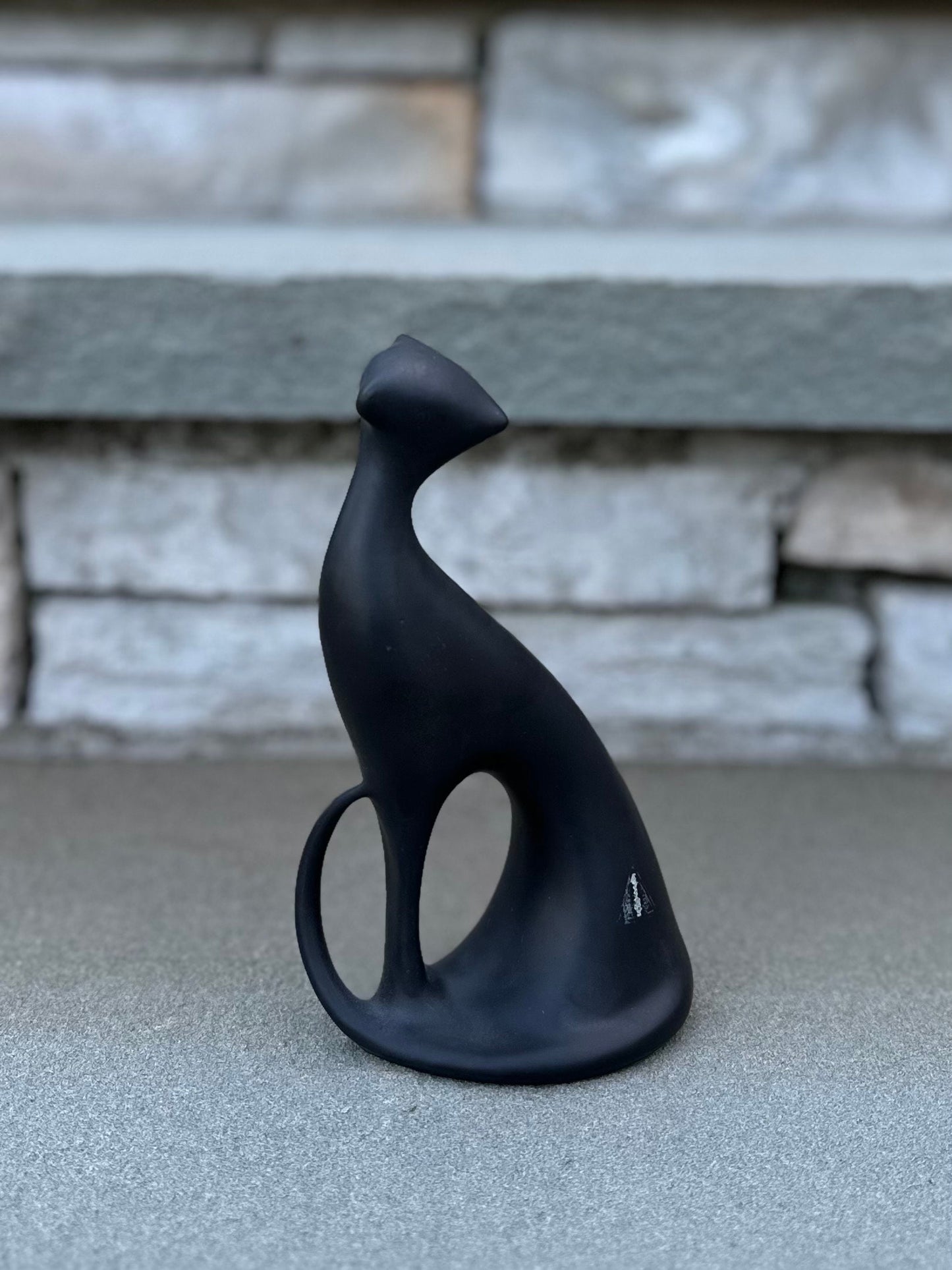 1960s MCM Czech Signed Royal Dux Jaroslav Jezek Matte Black Porcelain Cat Figure