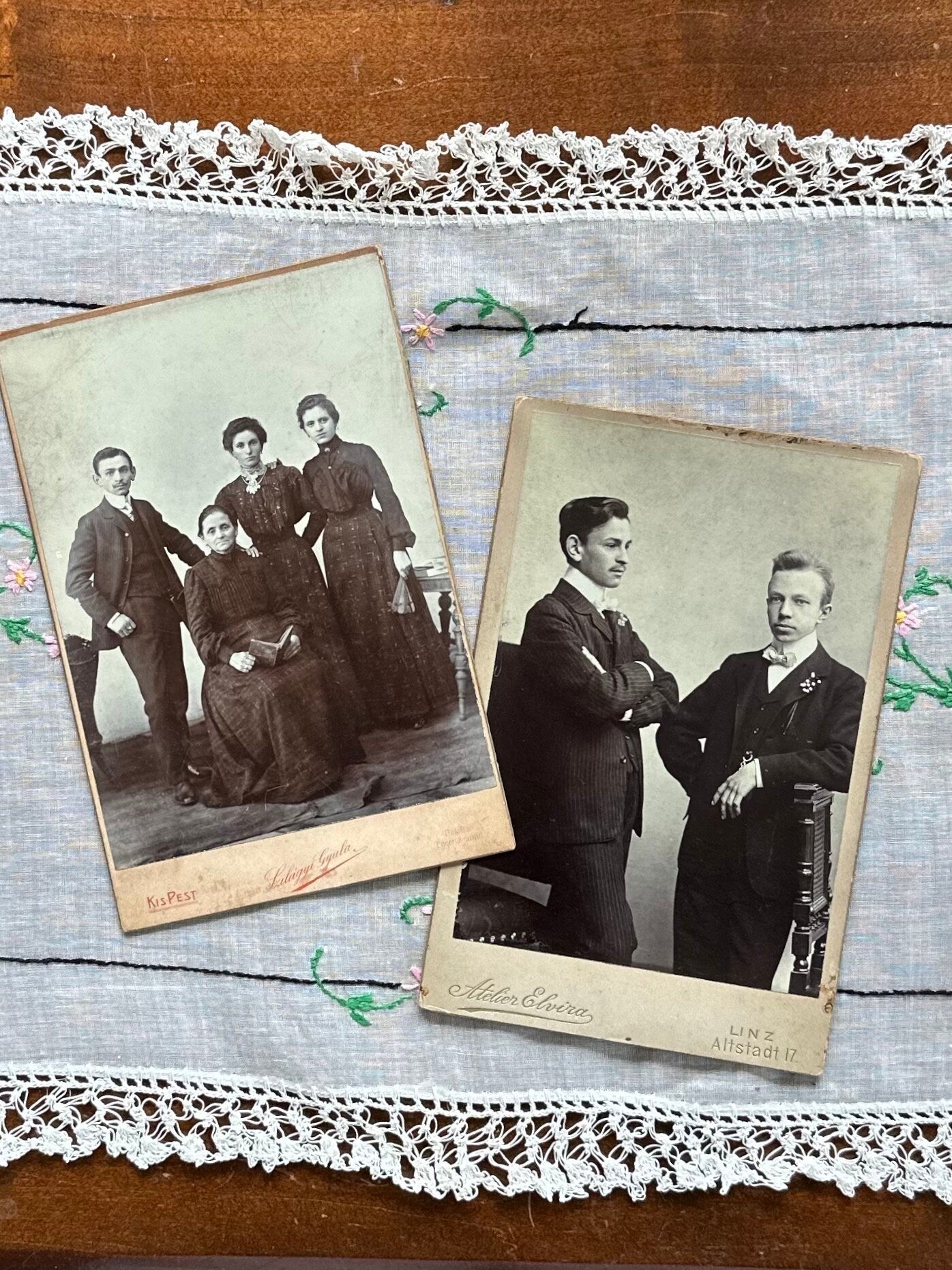 LOT OF 2 Antique Victorian Cabinet Cards of Two Men and Family, German & Hungarian Dated 1905