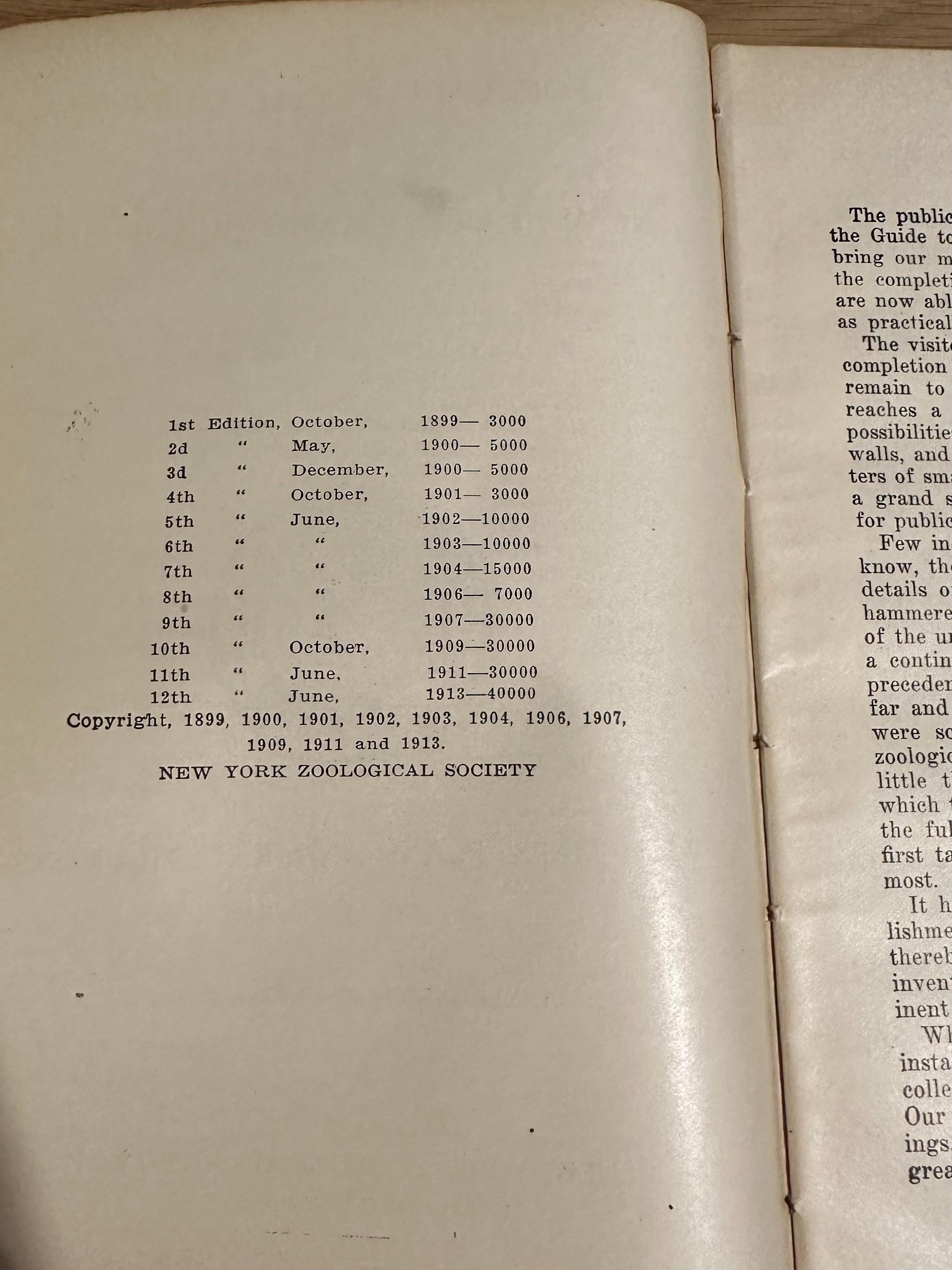 Antique 1913 Popular Official Guide to the New York Zoological Park Illustrated Hardcover Book