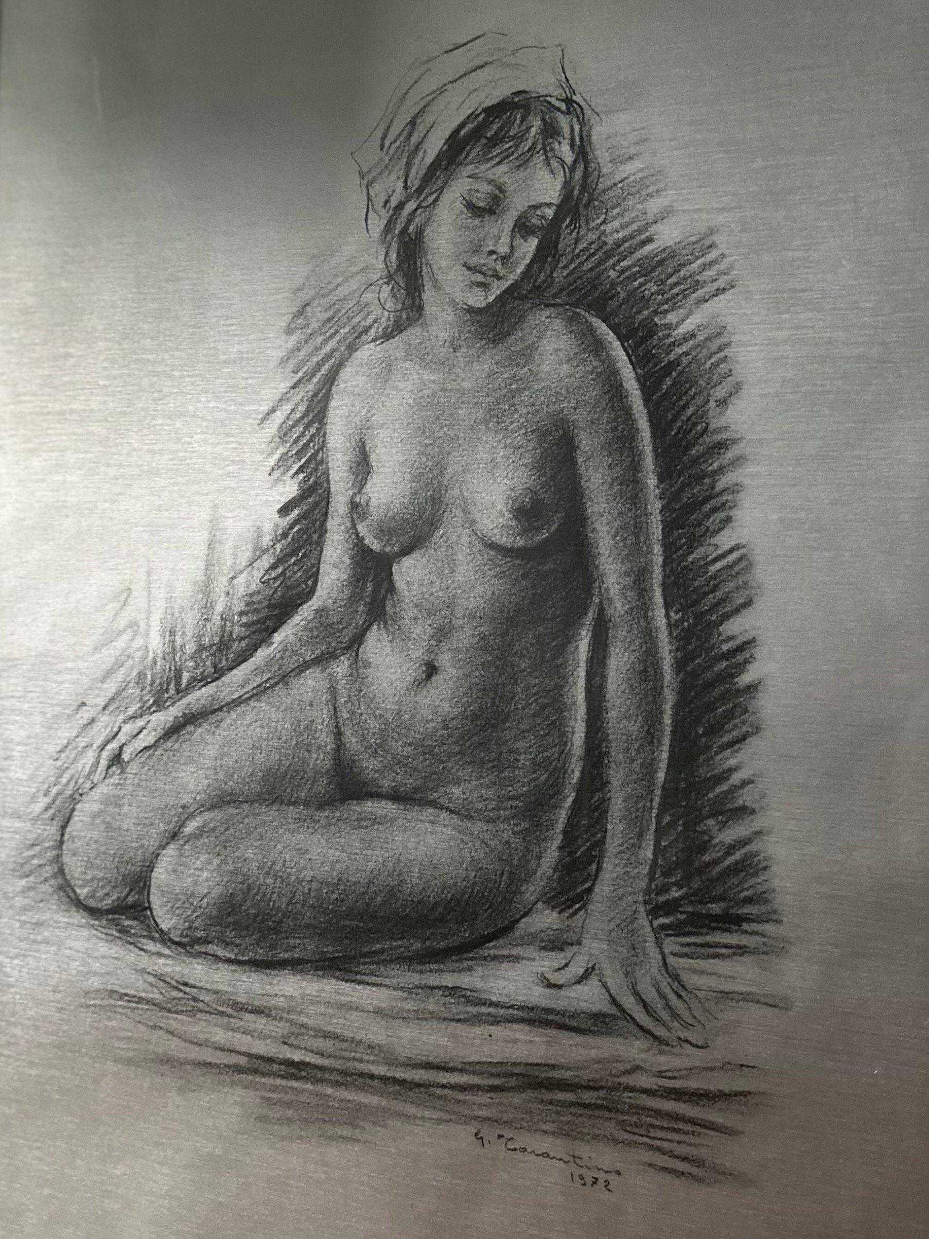 Vintage 1972 Signed & Dated Giuseppe Tarantino Nude Woman Framed 27x20 Large Midcentury