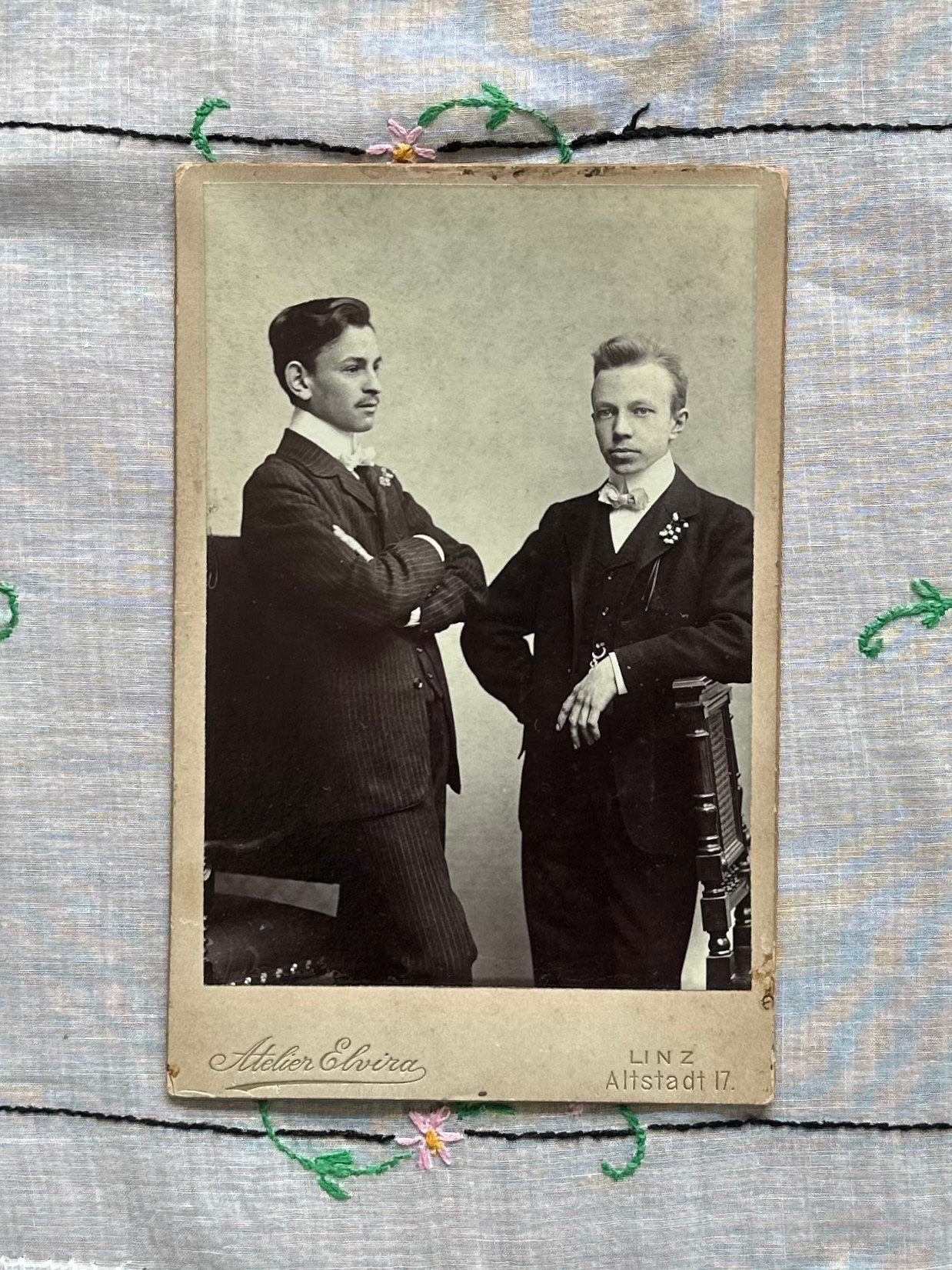 LOT OF 2 Antique Victorian Cabinet Cards of Two Men and Family, German & Hungarian Dated 1905