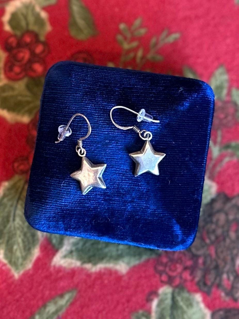 Sterling Silver 925 Star Dangle Drop Earrings Y2K