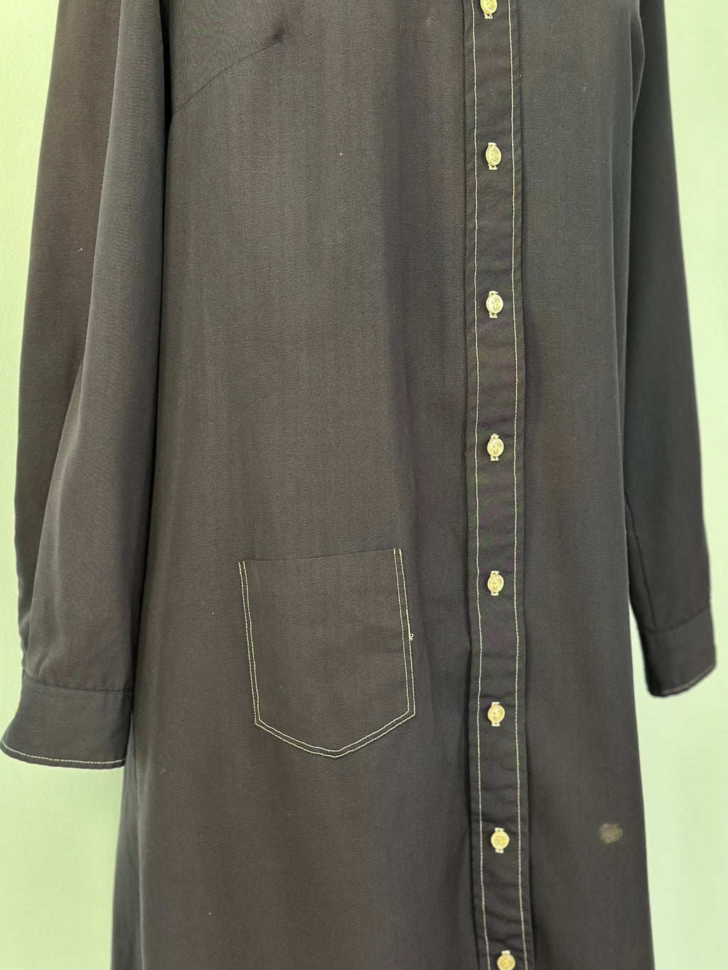 Vintage 1970s Cobbies by Cos Cob Navy Blue Collar Button-Up Women's Long Sleeve Shirt Dress