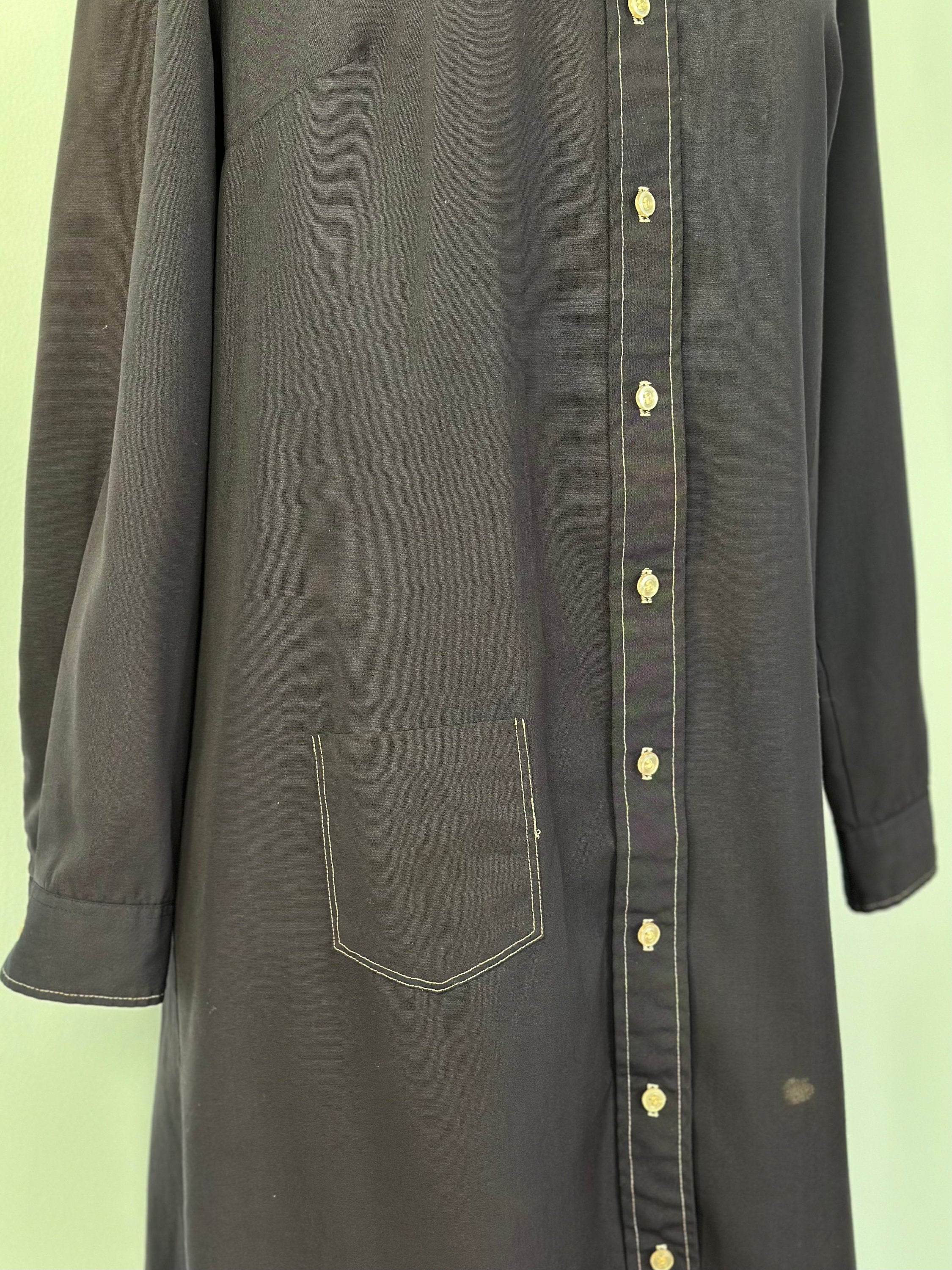 Vintage 1970s Cobbies by Cos Cob Navy Blue Collar Button-Up Women's Long Sleeve Shirt Dress
