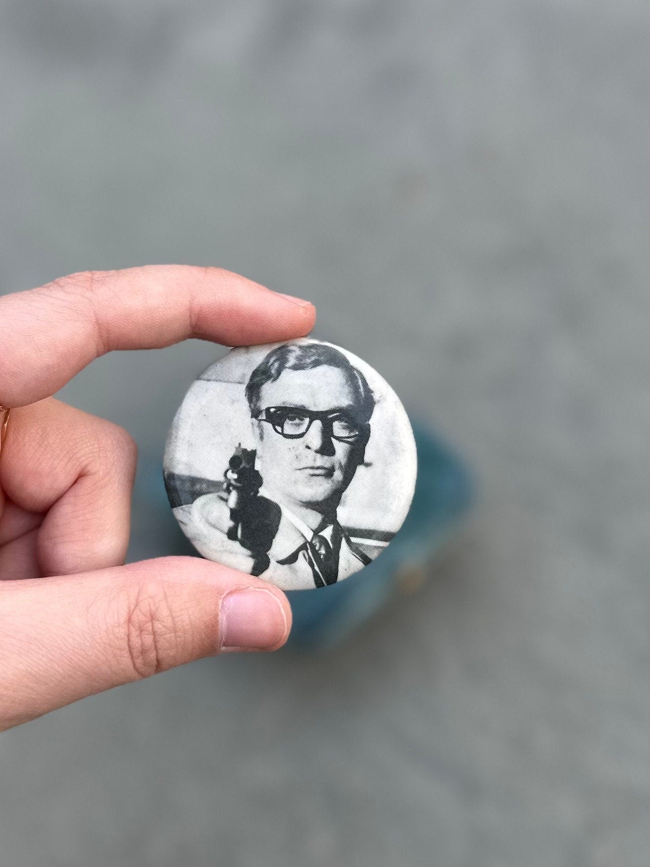 Vintage RARITY Michael Caine The Ipcress File Movie British Spy 1960s Pinback Button Pin B&W 1.7"