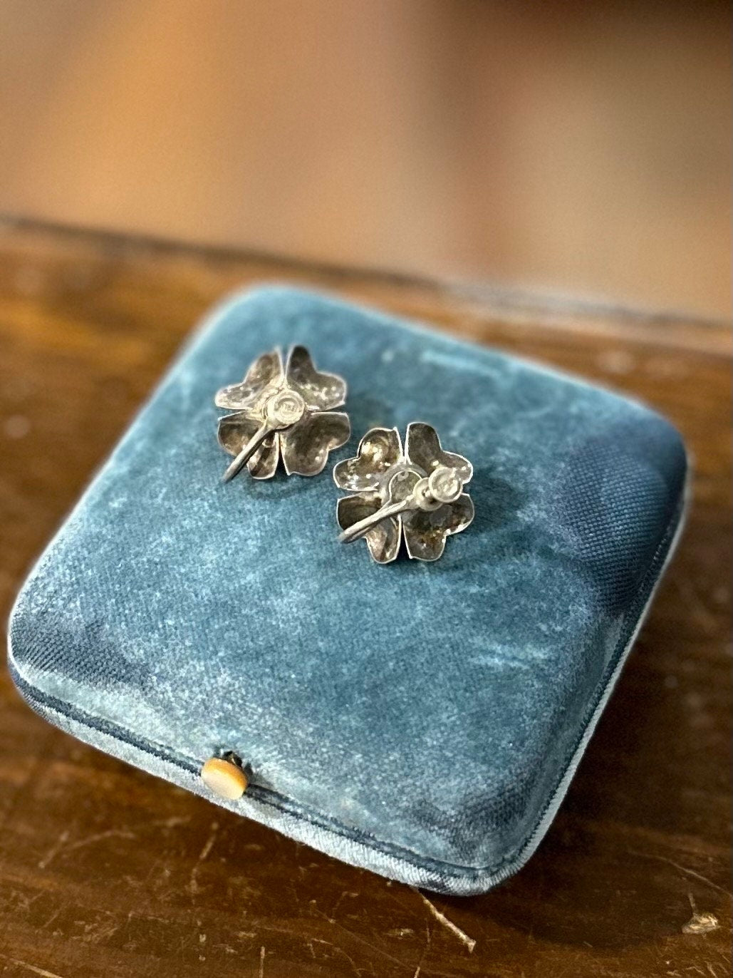 Vintage Midcentury Sterling Silver Floral Flower Screw Back Earrings