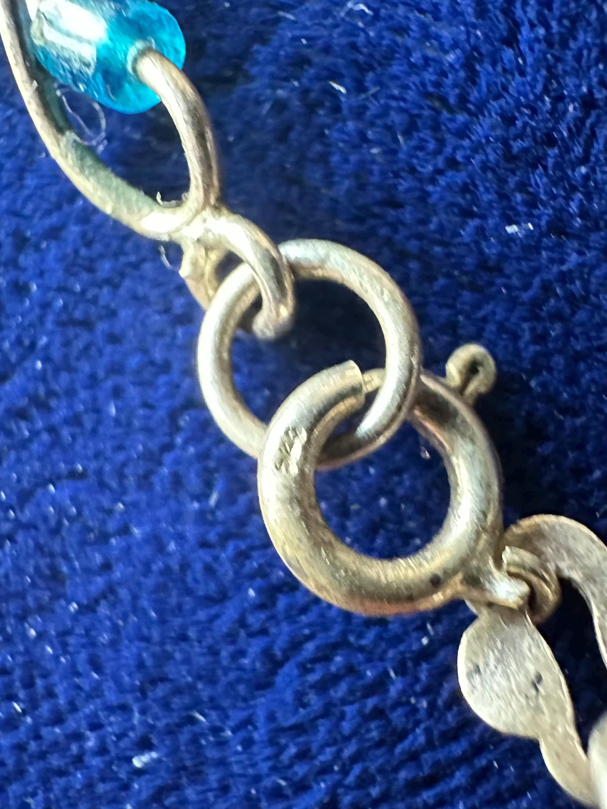 Vintage Sterling Silver Bar Infinity Twist & Turquoise Blue Color Bead Necklace 15.6" Y2K