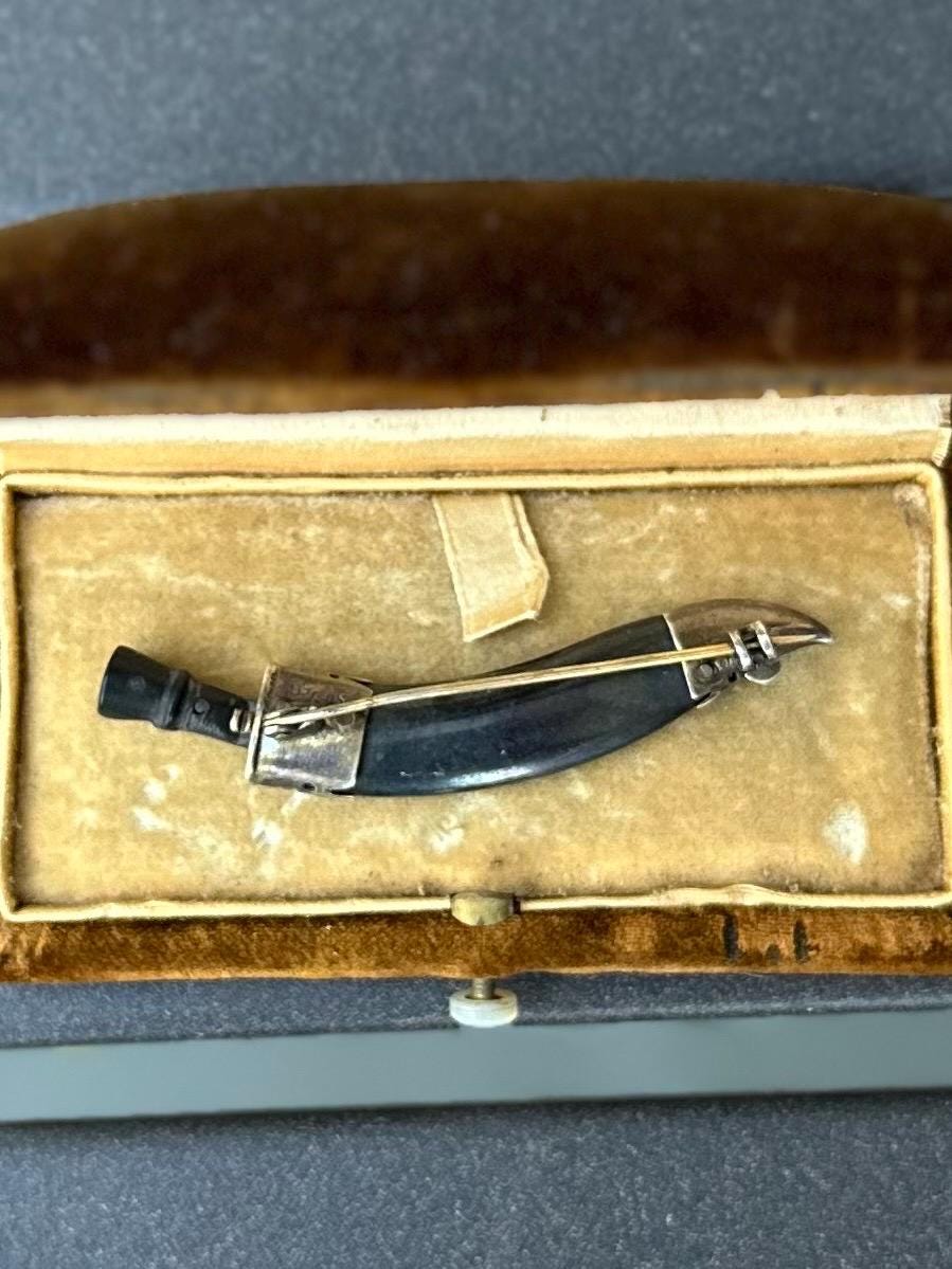 Vintage Circa 1920s Silver Kukri Sword Dagger & Sheath Brooch Pin