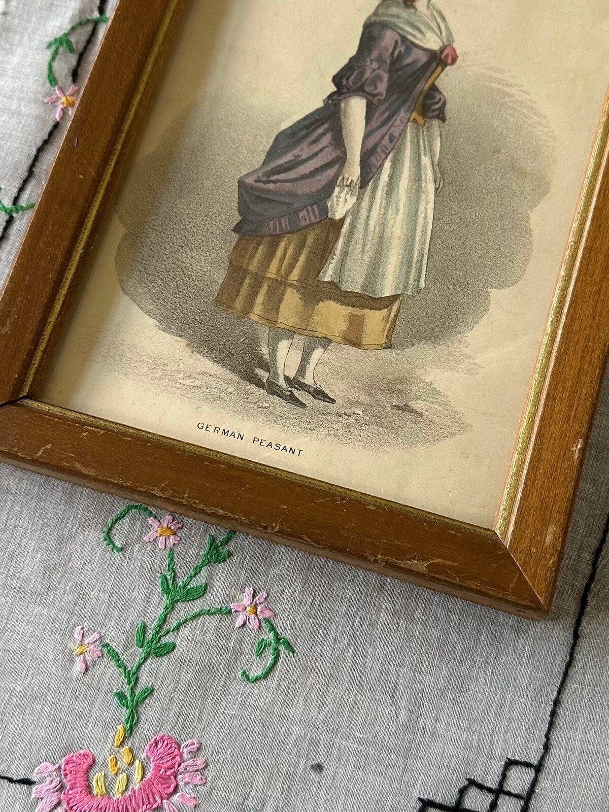 Antique 19th Century Period Fashion Print of German Peasant Girl or Woman 6x8