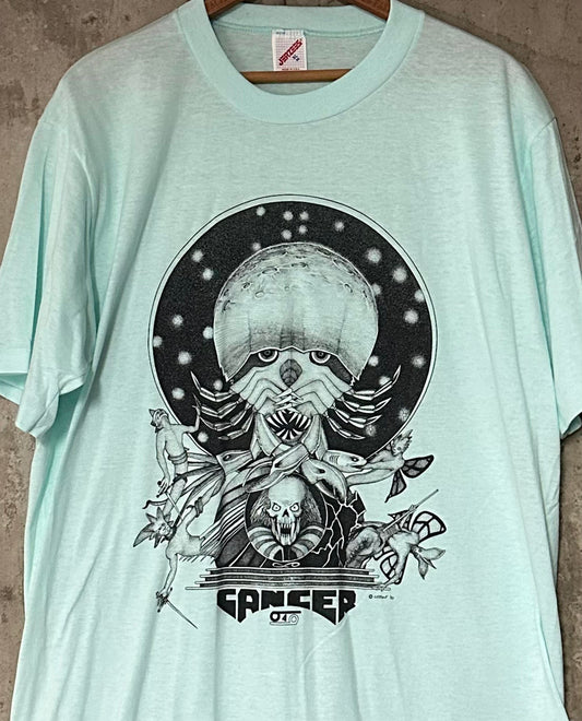 1990 Cancer Zodiac Graphic Tee Cerone Occult Skull Art Single Stitch
