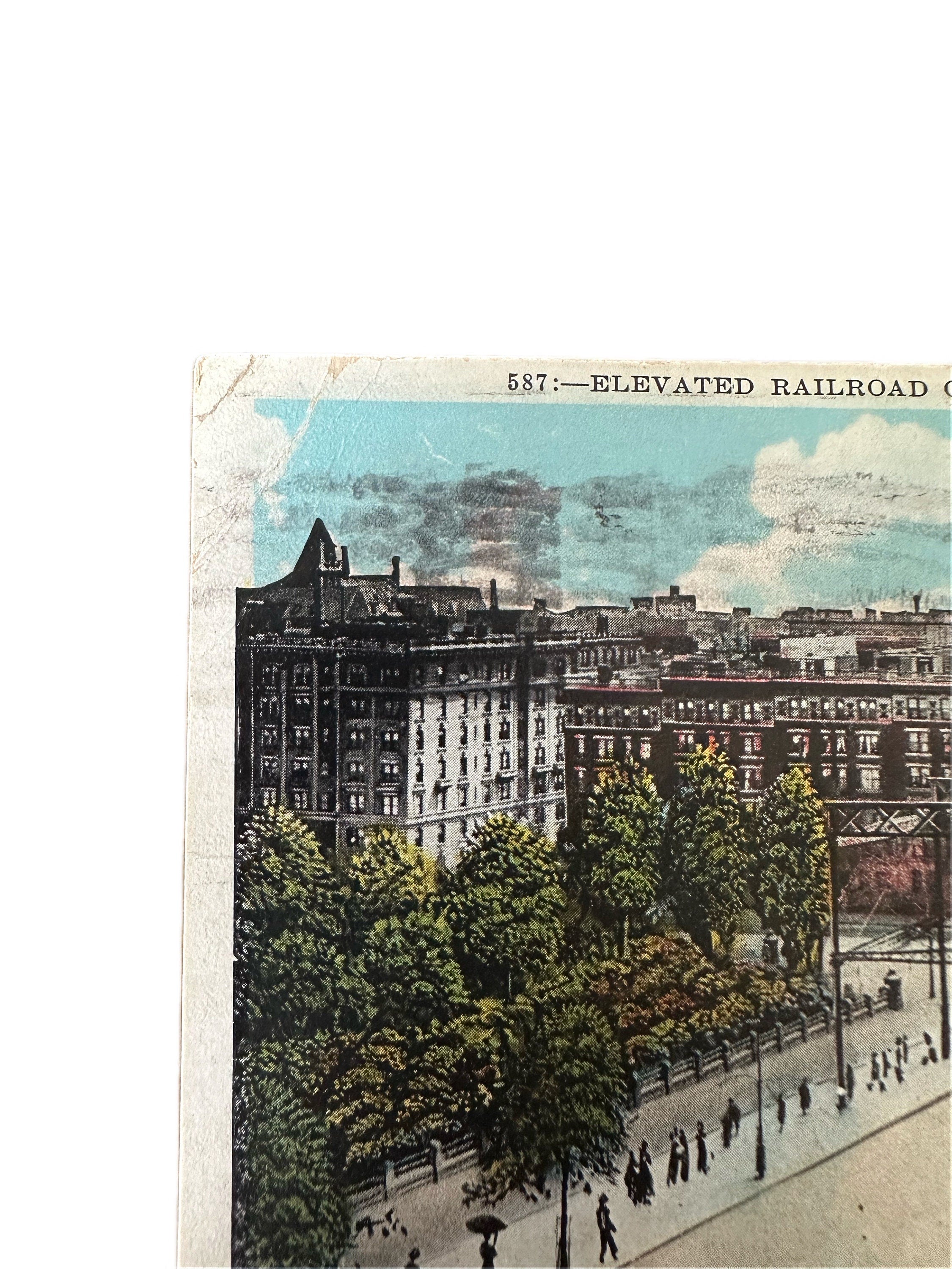 Vintage 1931 Postmarked Elevated Railroad Curve at 110th Street NYC Topographical Postcard New York City