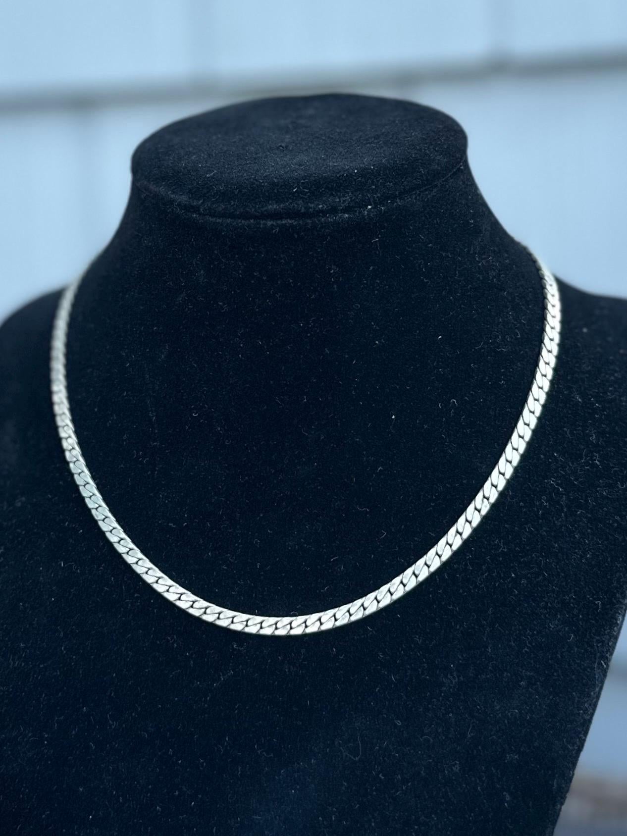 Vintage Sterling Silver Flat Curb Chain Cuban Chain 14.75” 14.37g