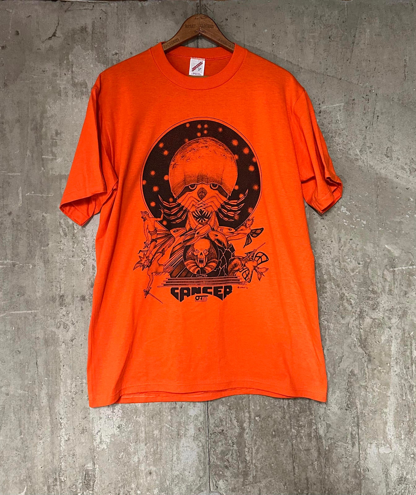 1990 Cancer Zodiac Graphic Tee Cerone Occult Skull Art Single Stitch