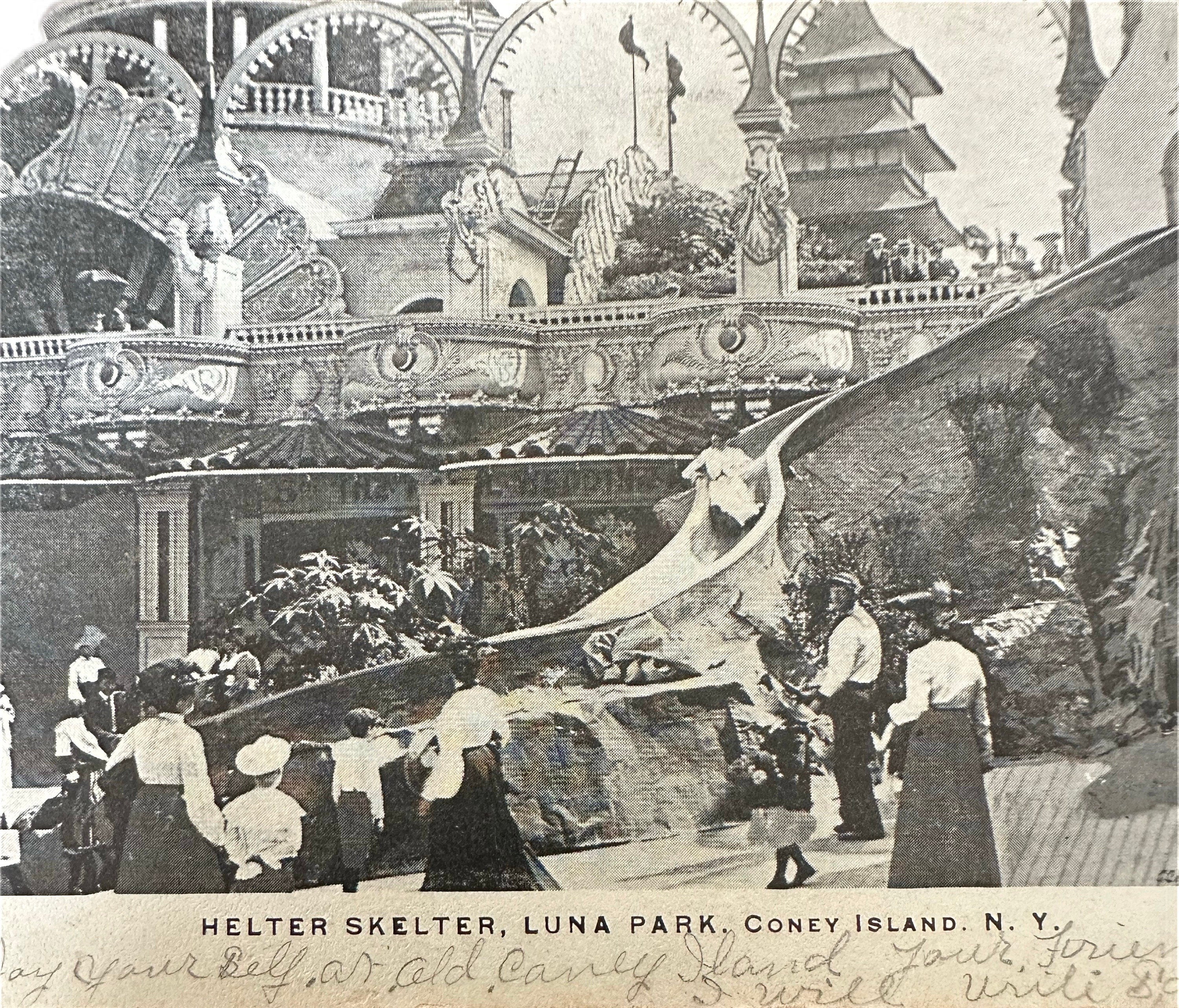 Antique 1905 Postmarked Helter Skelter Luna Park Coney Island NYC Topographical Postcard Geo. P. Hall & Son New York City