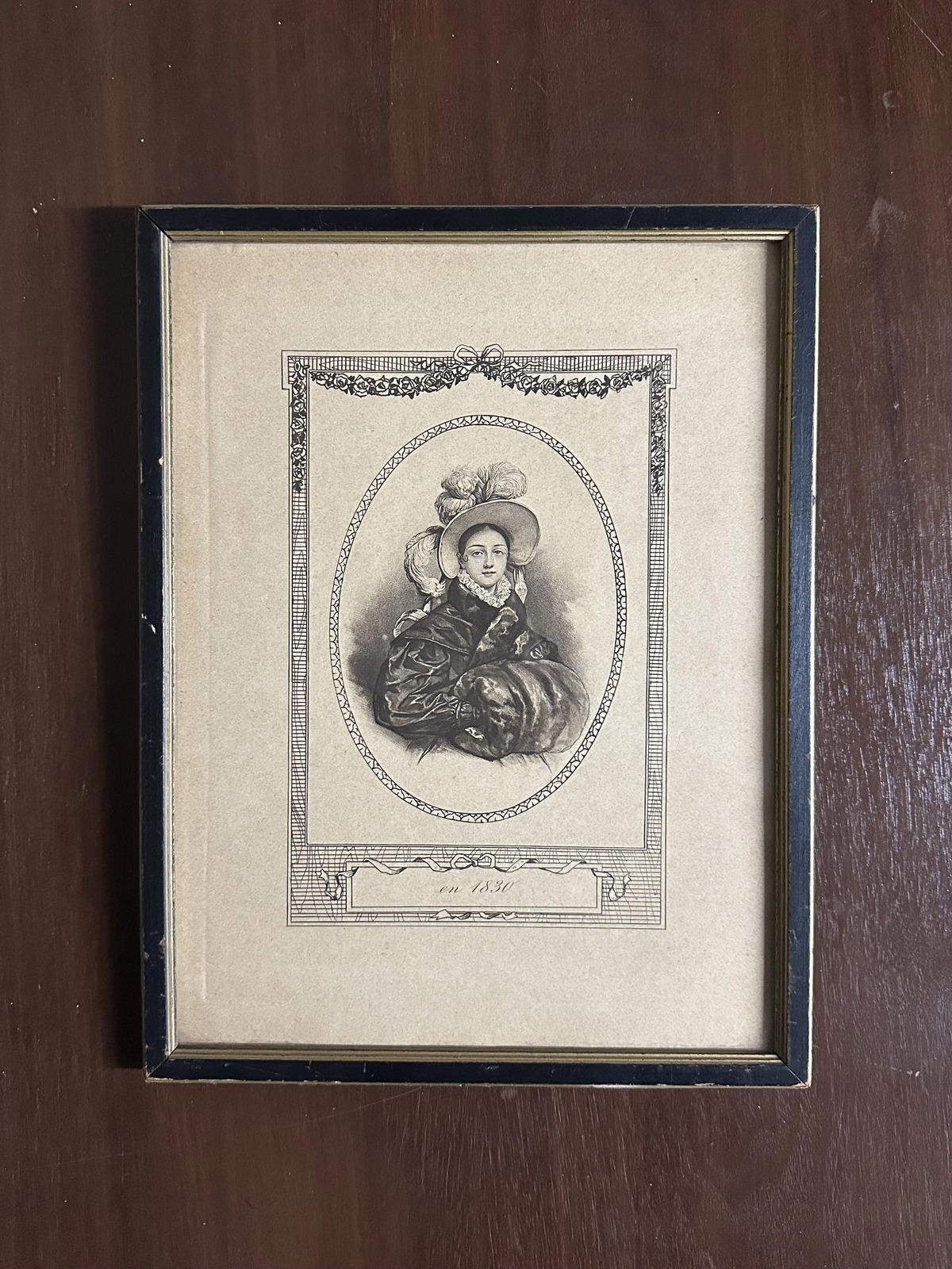 Framed Antique Victorian Lithograph L'Hiver en 1830 Winter Henri Grevedon