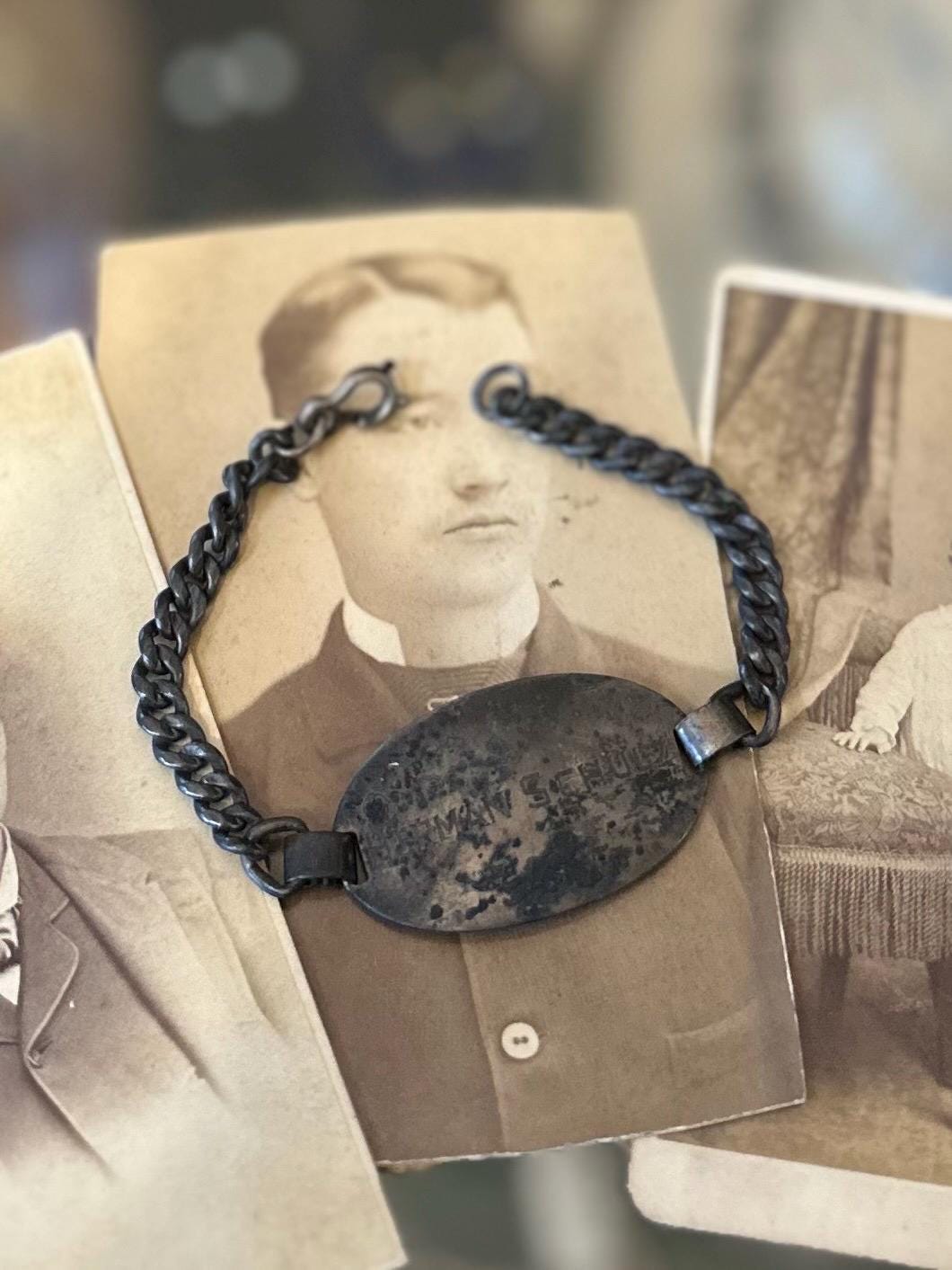 Vintage Sterling Silver Engraved Identification ID Name Plate Curb Link Bracelet “HERMAN SCHULZ”
