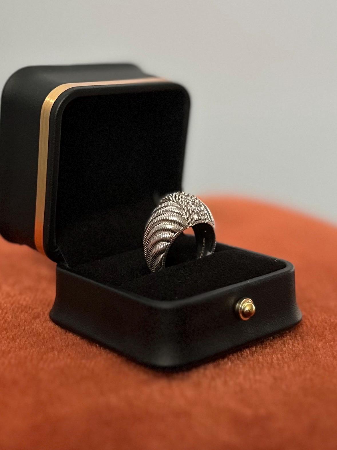 JUDITH RIPKA Sterling Silver Domed Swirl Cubic Zirconia Statement Ring Signed US Size 8