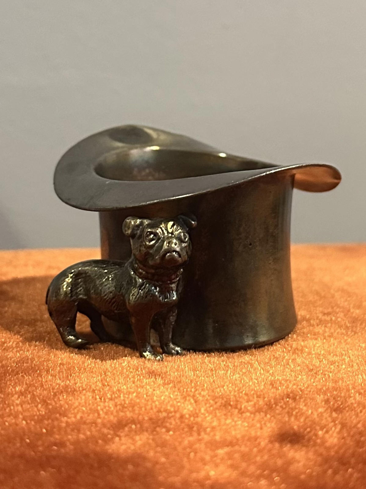 Antique Victorian Pairpoint Mfg Co. Silver Plate Figural Top Hat English Bulldog Toothpick Holder