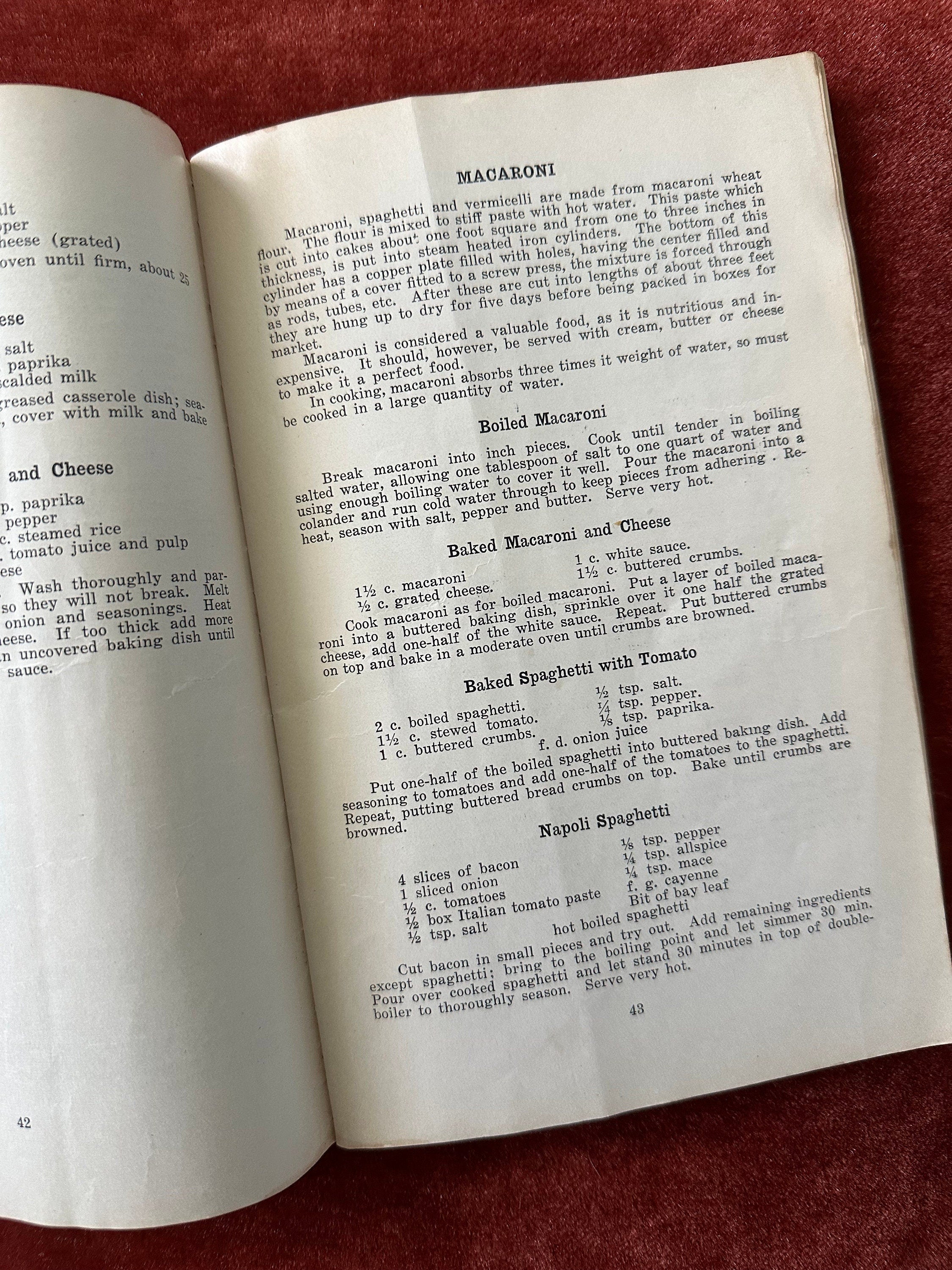 Vintage 1927 Recipes for Instruction in Domestic Science Paperback Book by Emma L. Morrow Rochester, N.Y.