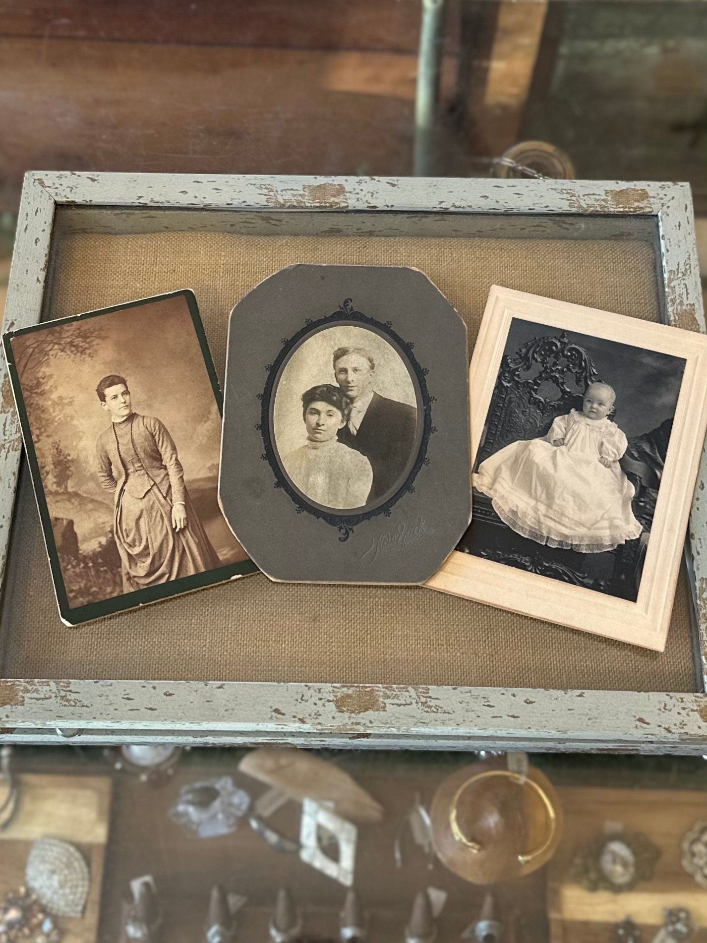 LOT OF 3 Antique Victorian Cabinet Cards of Woman, Baby, and Married Couple